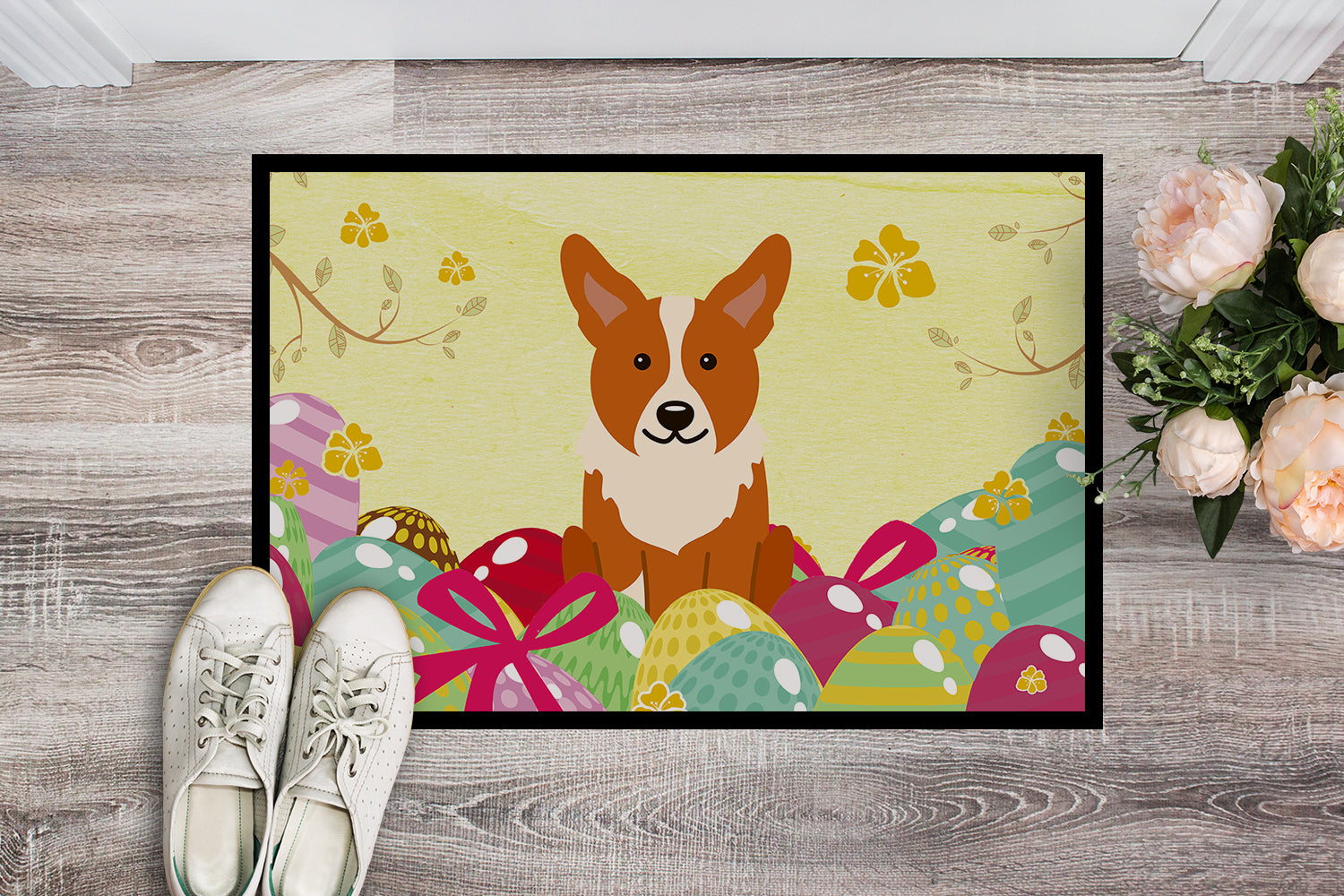 Easter Eggs Corgi Indoor or Outdoor Mat 18x27 BB6100MAT - the-store.com