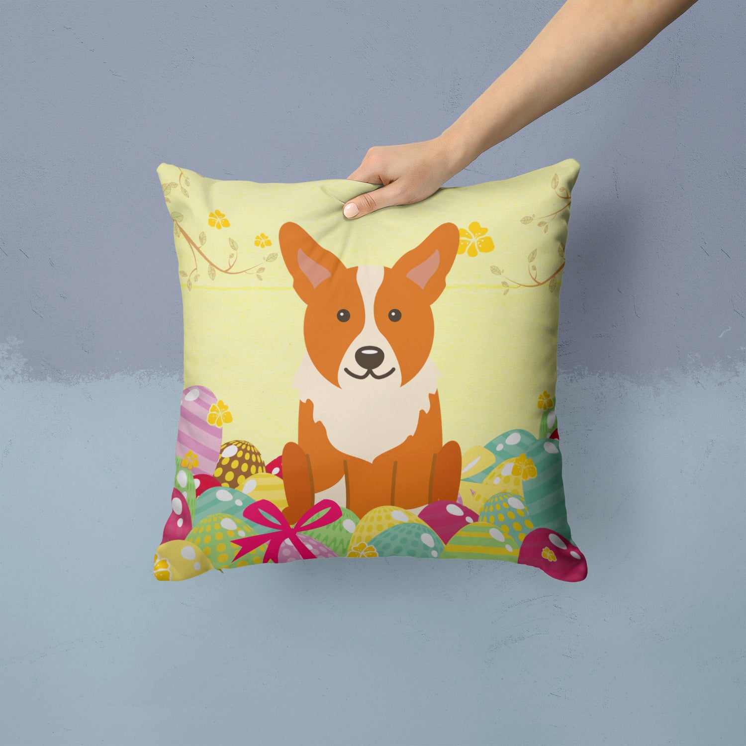 Easter Eggs Corgi Fabric Decorative Pillow BB6100PW1414 - the-store.com