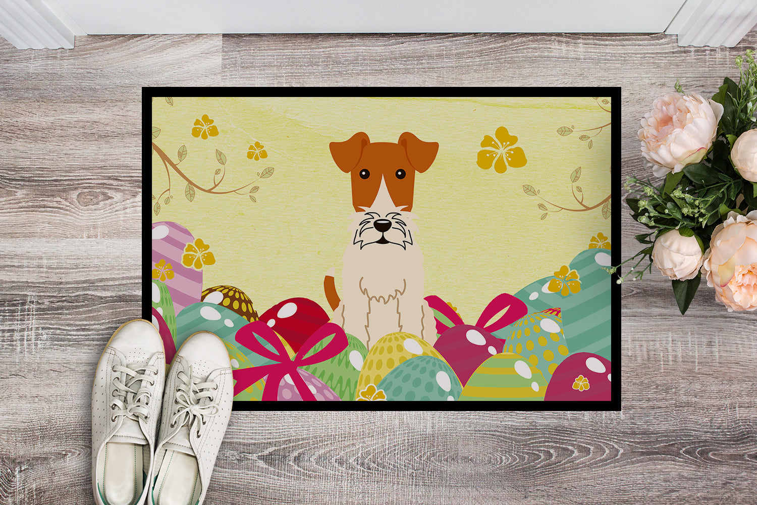 Easter Eggs Wire Fox Terrier Indoor or Outdoor Mat 18x27 BB6101MAT - the-store.com