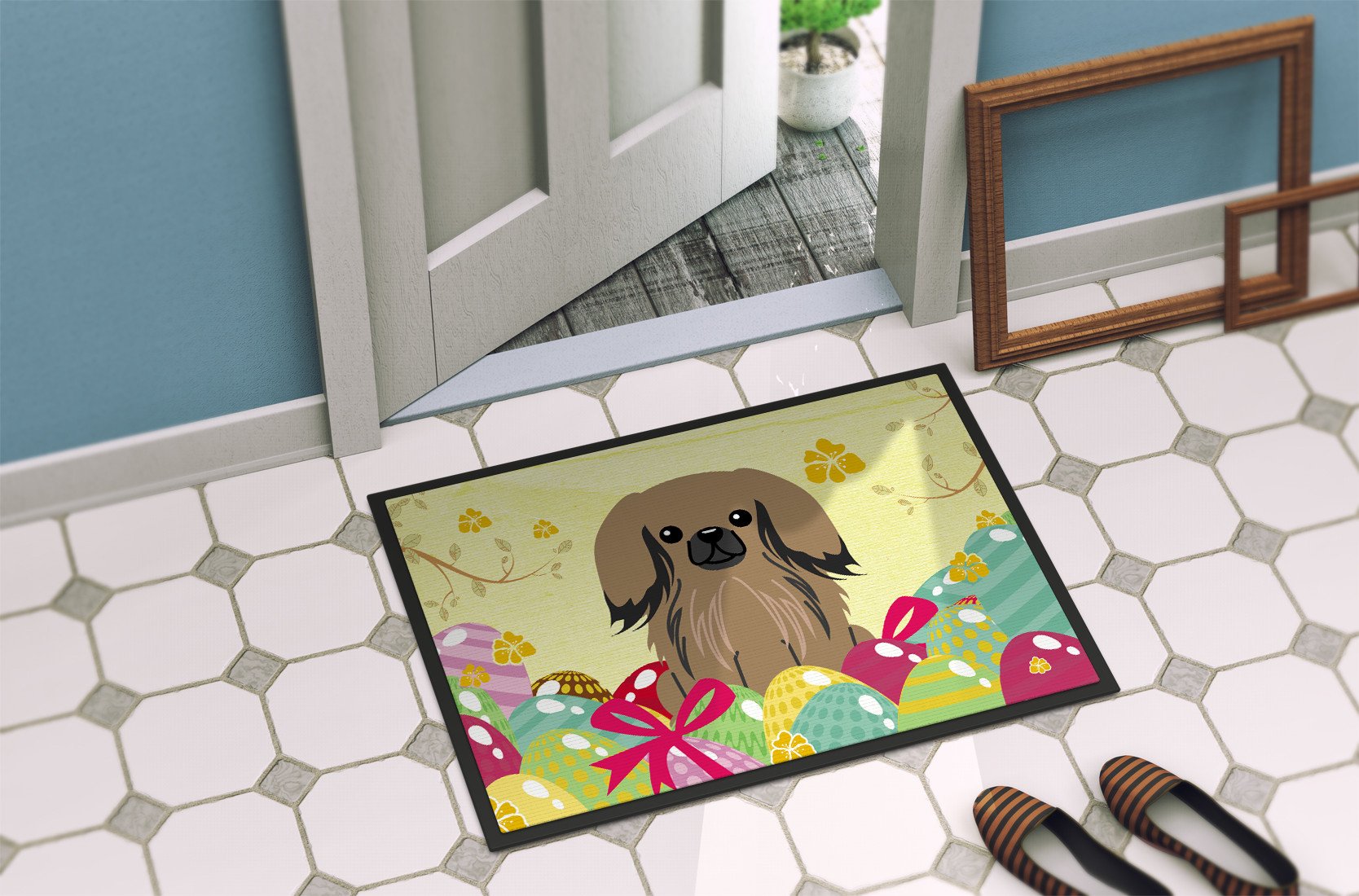 Easter Eggs Pekingnese Tan Indoor or Outdoor Mat 24x36 BB6102JMAT by Caroline's Treasures