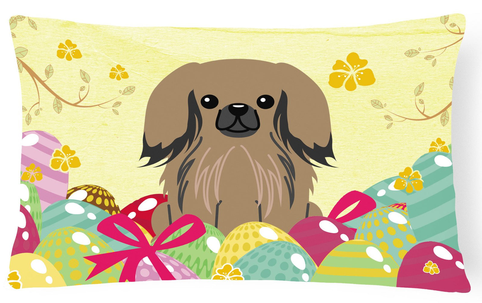 Easter Eggs Pekingnese Tan Canvas Fabric Decorative Pillow BB6102PW1216 by Caroline's Treasures