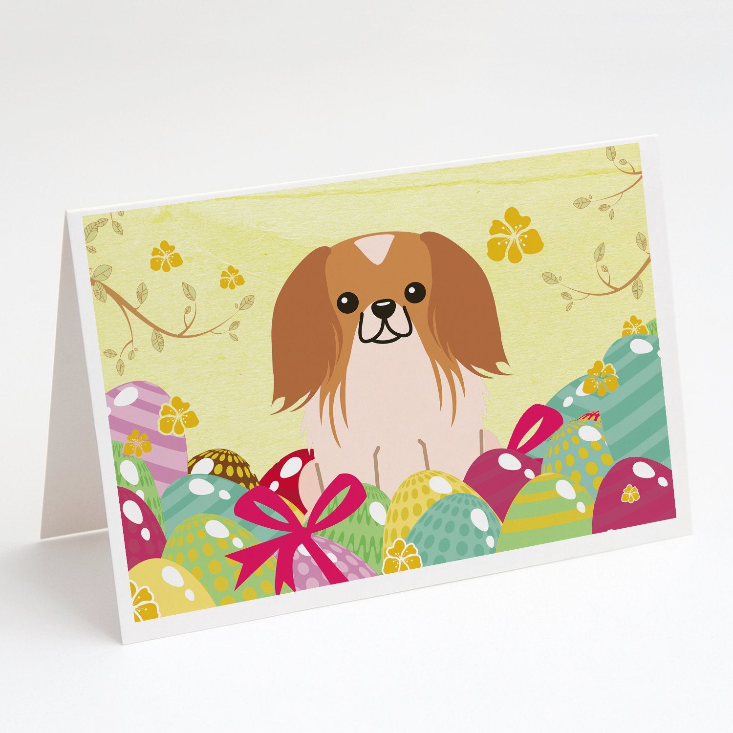 Buy this Easter Eggs Pekingese Red White Greeting Cards and Envelopes Pack of 8