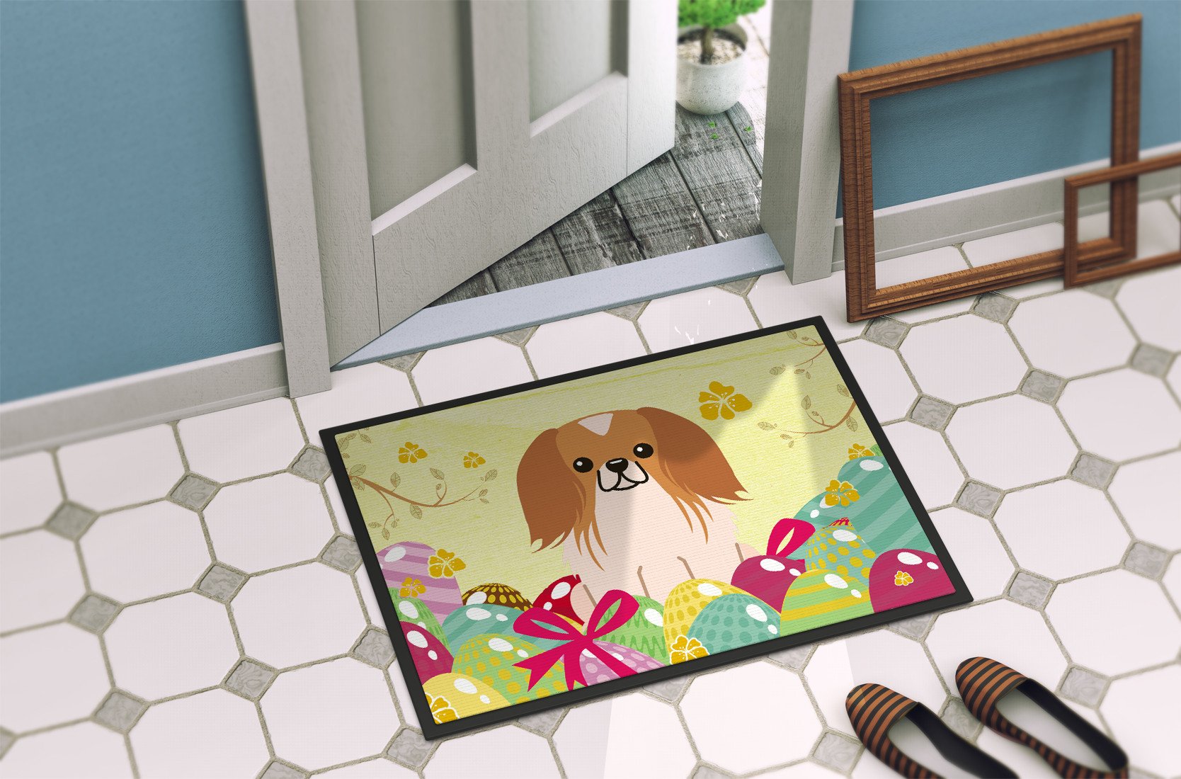 Easter Eggs Pekingnese Red White Indoor or Outdoor Mat 24x36 BB6103JMAT by Caroline's Treasures