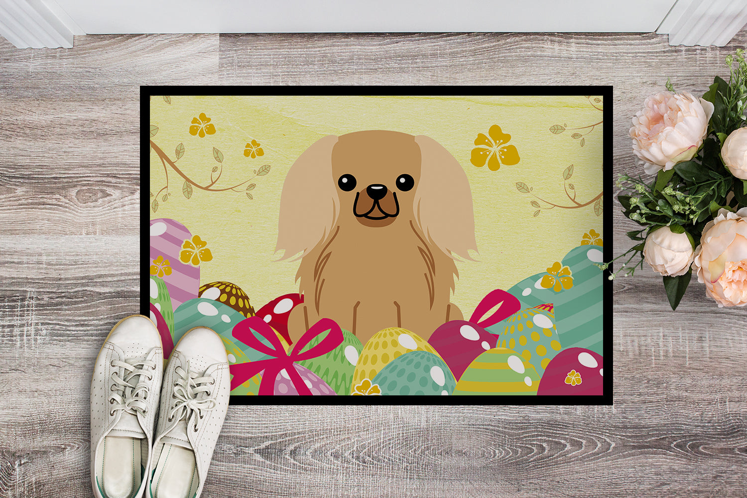 Easter Eggs Pekingnese Fawn Sable Indoor or Outdoor Mat 18x27 BB6104MAT - the-store.com