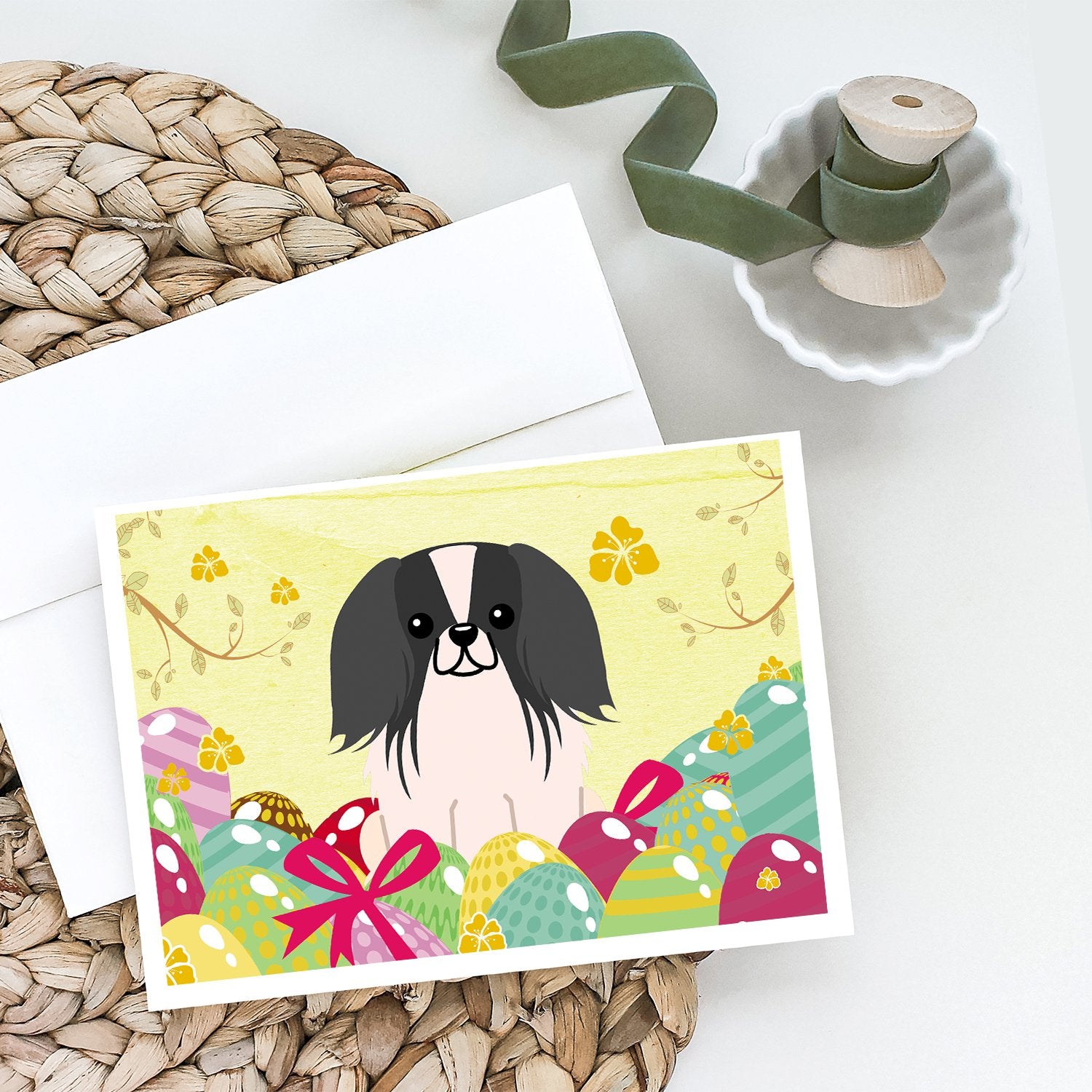 Easter Eggs Pekingese Black White Greeting Cards and Envelopes Pack of 8 - the-store.com