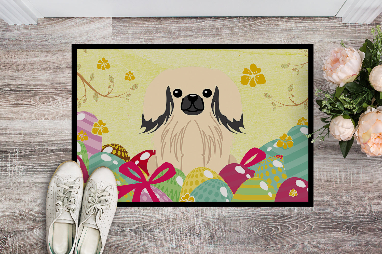 Easter Eggs Pekingnese Cream Indoor or Outdoor Mat 18x27 BB6106MAT - the-store.com