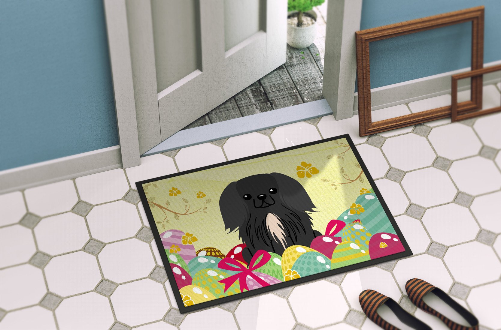 Easter Eggs Pekingnese Black Indoor or Outdoor Mat 24x36 BB6107JMAT by Caroline's Treasures