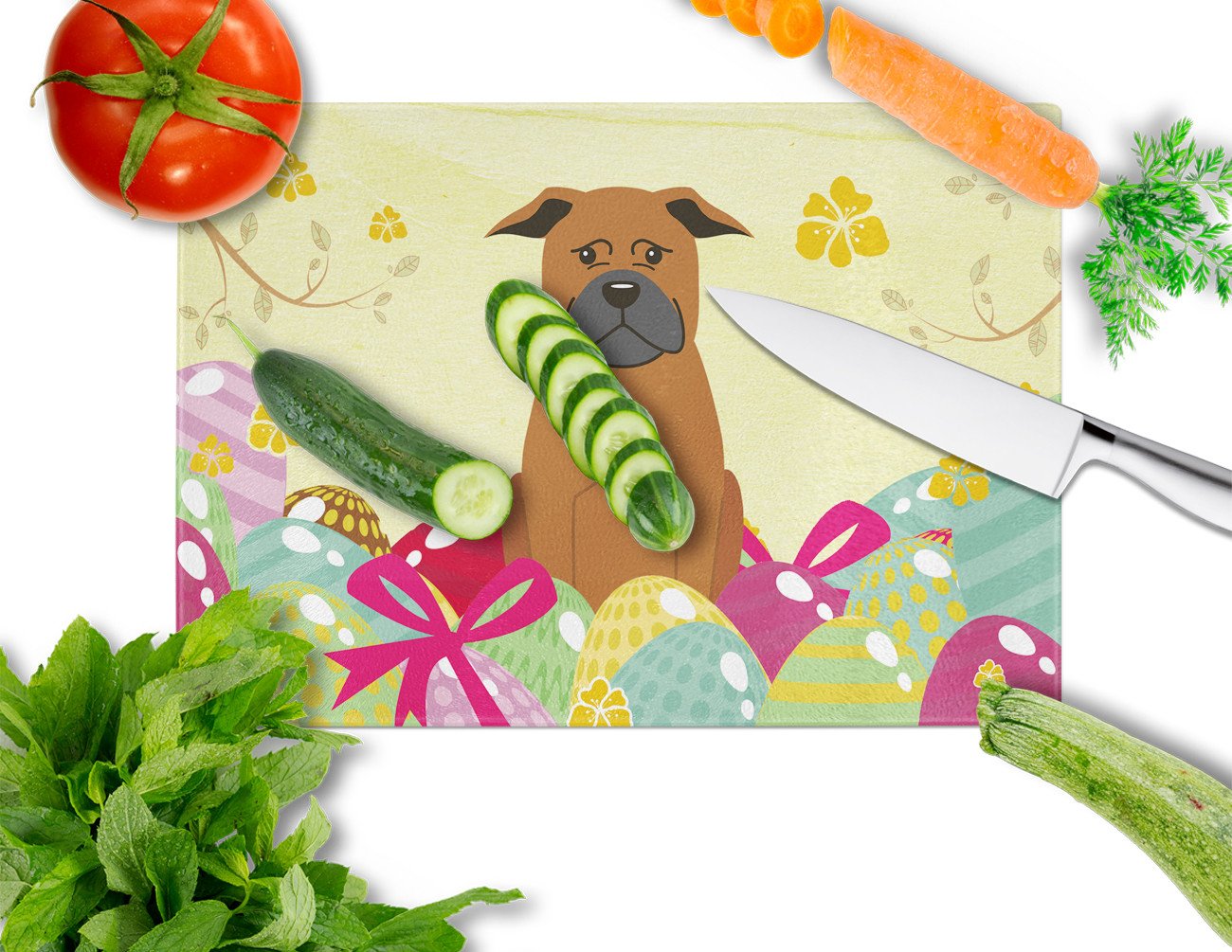 Easter Eggs Chinese Chongqing Dog Glass Cutting Board Large BB6111LCB by Caroline's Treasures