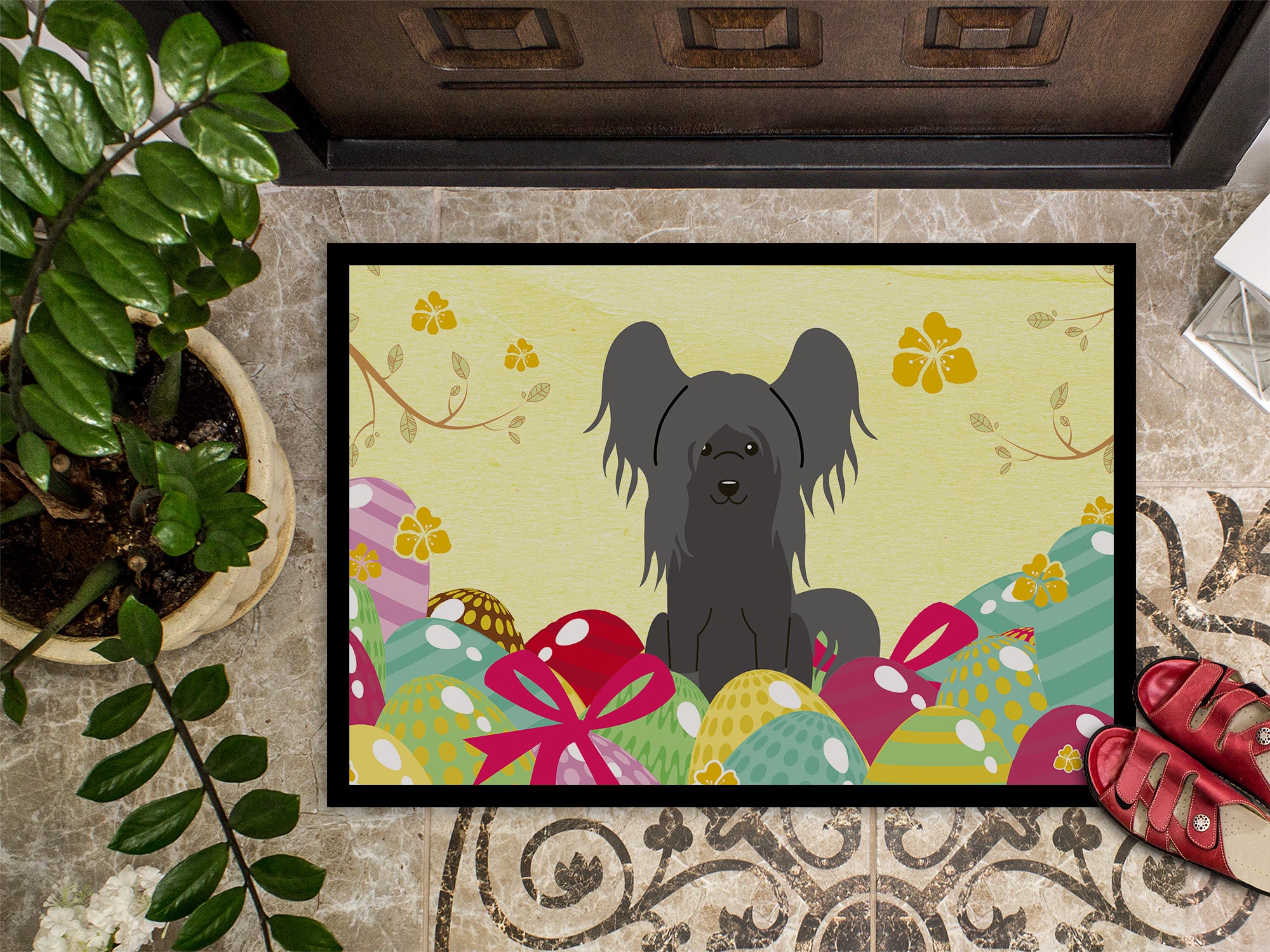 Easter Eggs Chinese Crested Black Indoor or Outdoor Mat 18x27 BB6112MAT - the-store.com