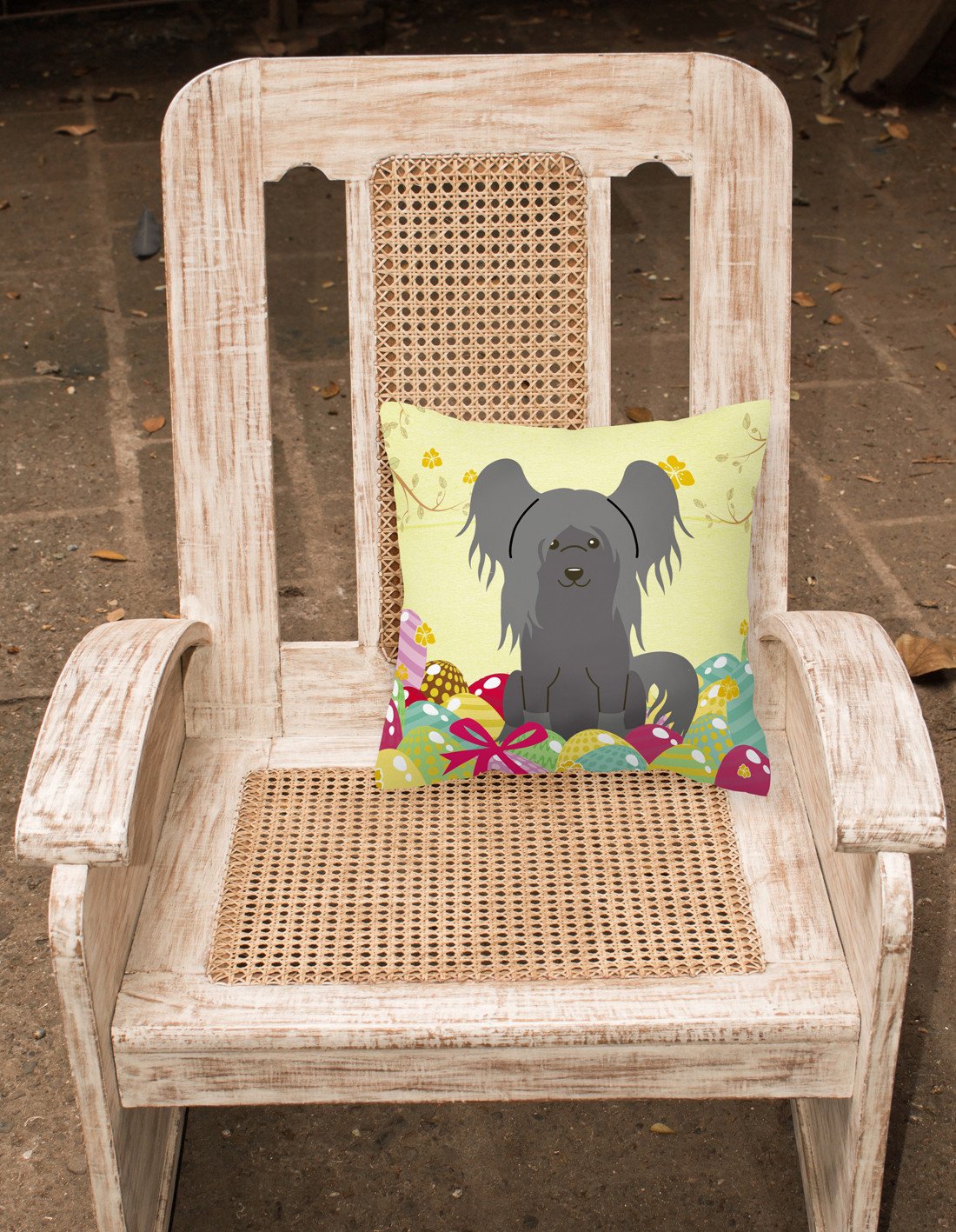 Easter Eggs Chinese Crested Black Fabric Decorative Pillow BB6112PW1818 by Caroline's Treasures