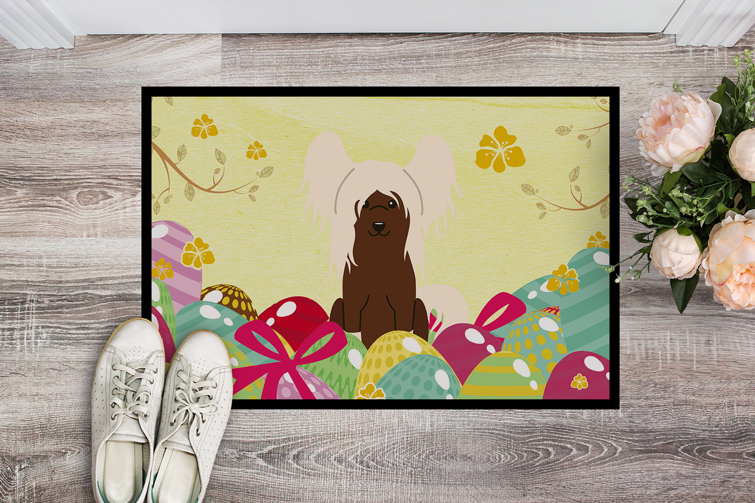 Easter Eggs Chinese Crested Cream Indoor or Outdoor Mat 18x27 BB6113MAT - the-store.com