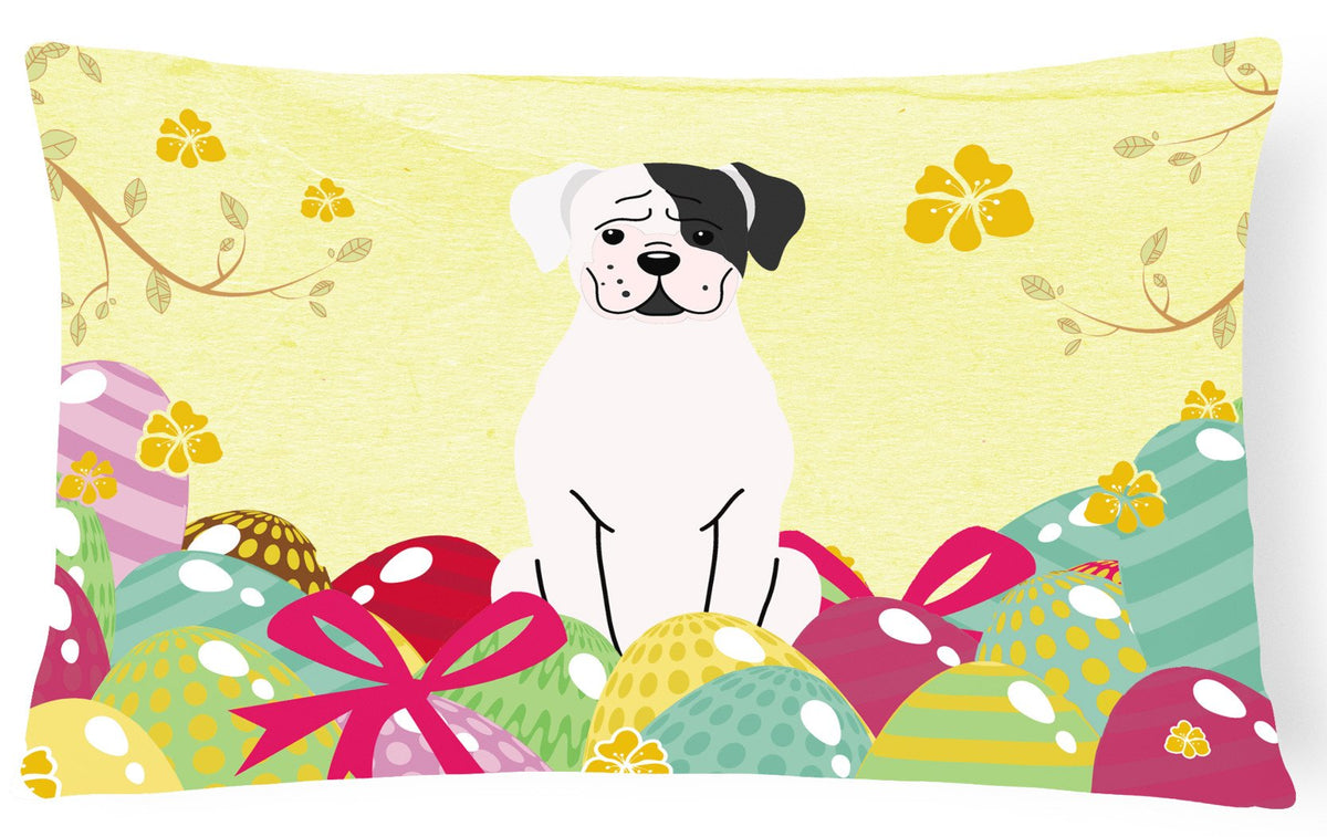 Easter Eggs White Boxer Cooper Canvas Fabric Decorative Pillow BB6114PW1216 by Caroline&#39;s Treasures