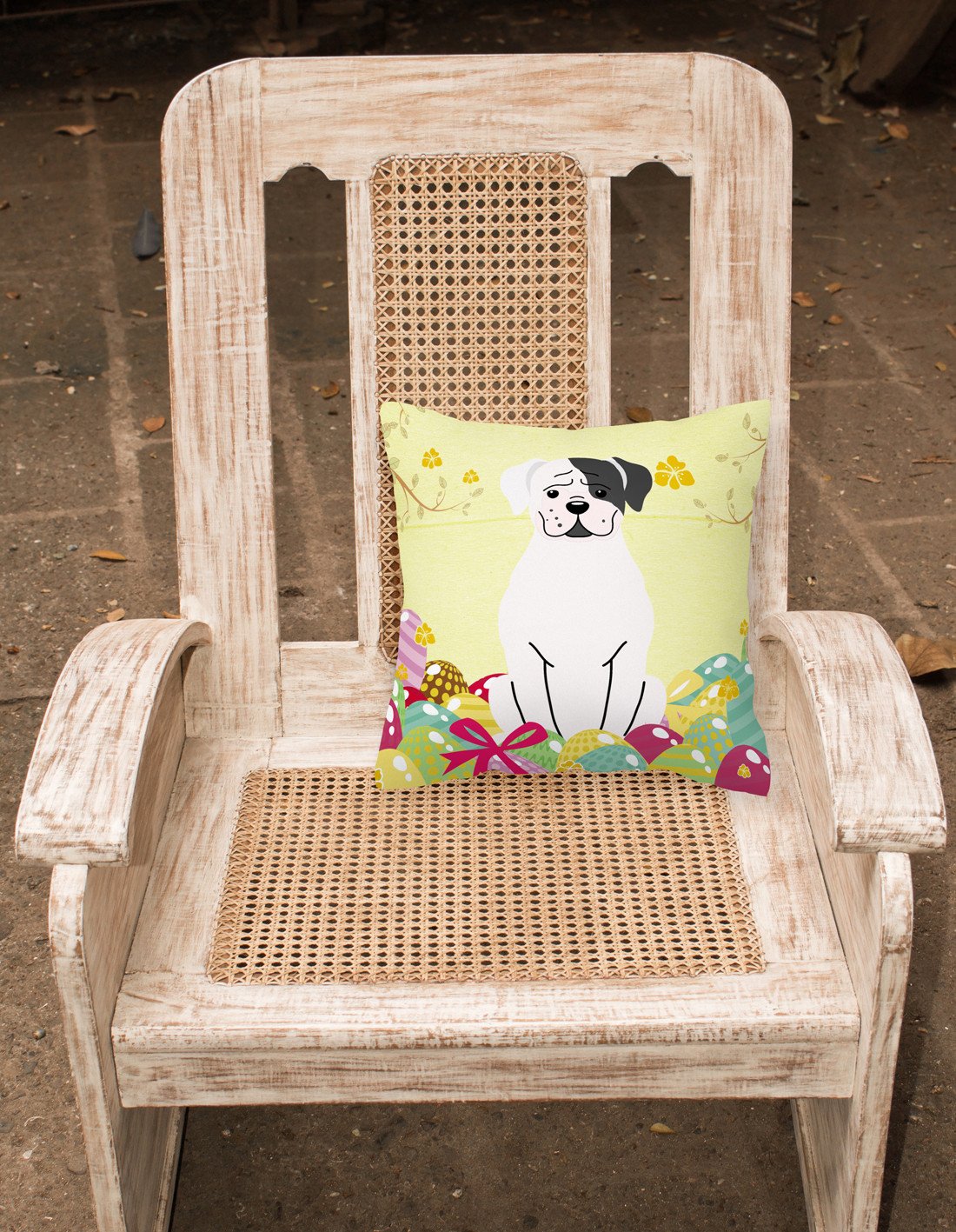 Easter Eggs White Boxer Cooper Fabric Decorative Pillow BB6114PW1818 by Caroline's Treasures