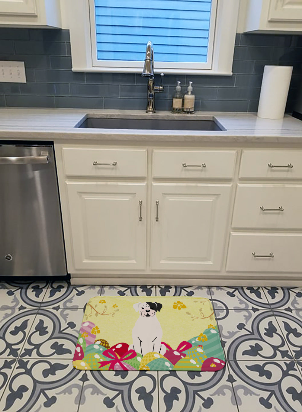 Easter Eggs White Boxer Cooper Machine Washable Memory Foam Mat BB6114RUG - the-store.com