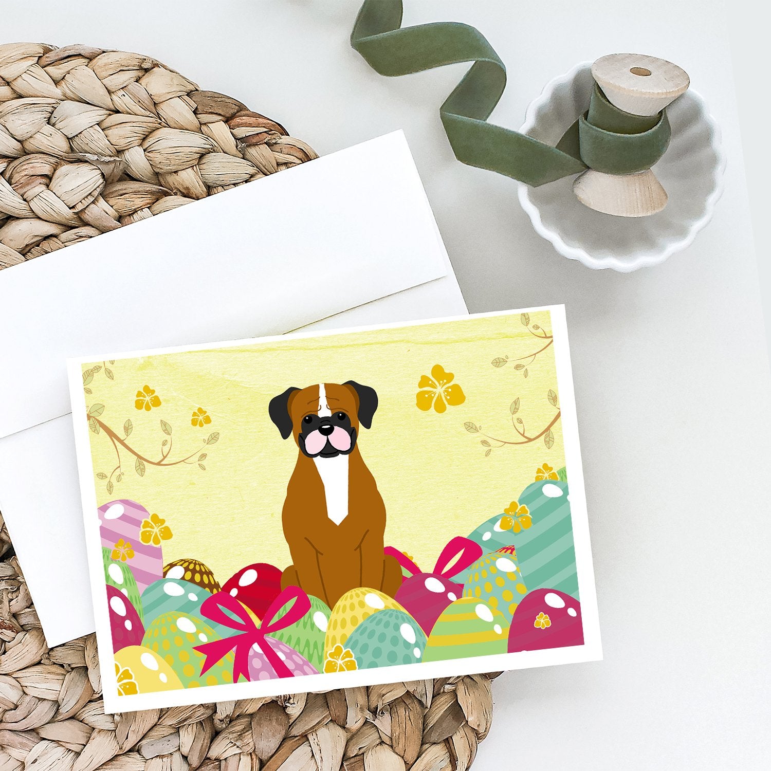 Buy this Easter Eggs Flashy Fawn Boxer Greeting Cards and Envelopes Pack of 8