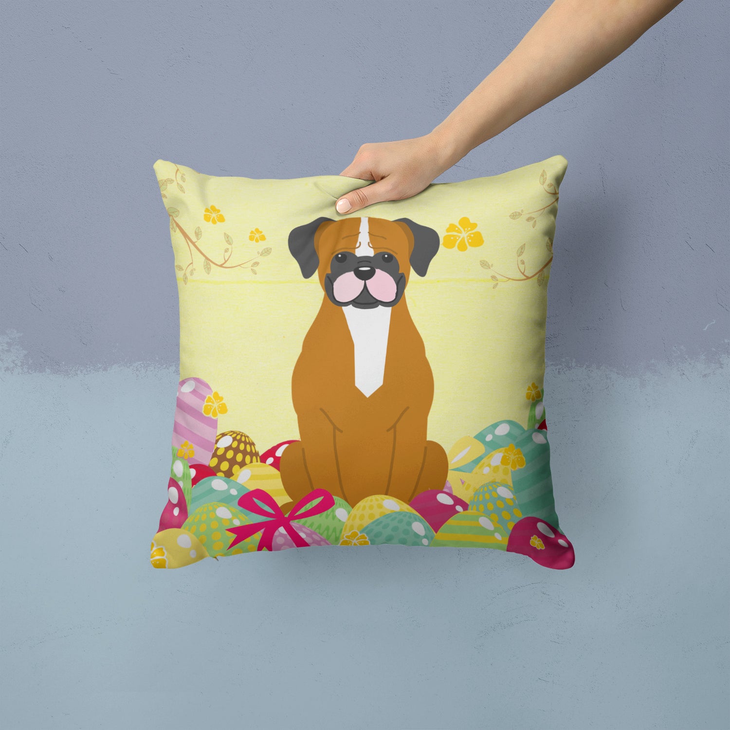 Easter Eggs Flashy Fawn Boxer Fabric Decorative Pillow BB6116PW1414 - the-store.com