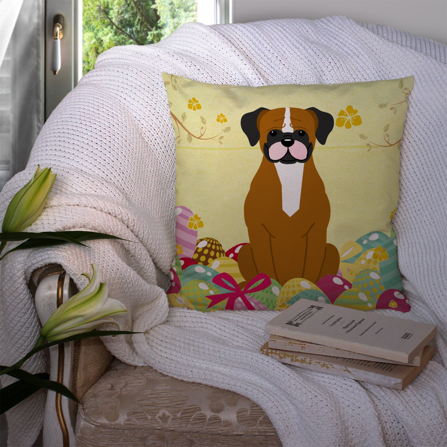 Easter Eggs Flashy Fawn Boxer Fabric Decorative Pillow BB6116PW1414 - the-store.com