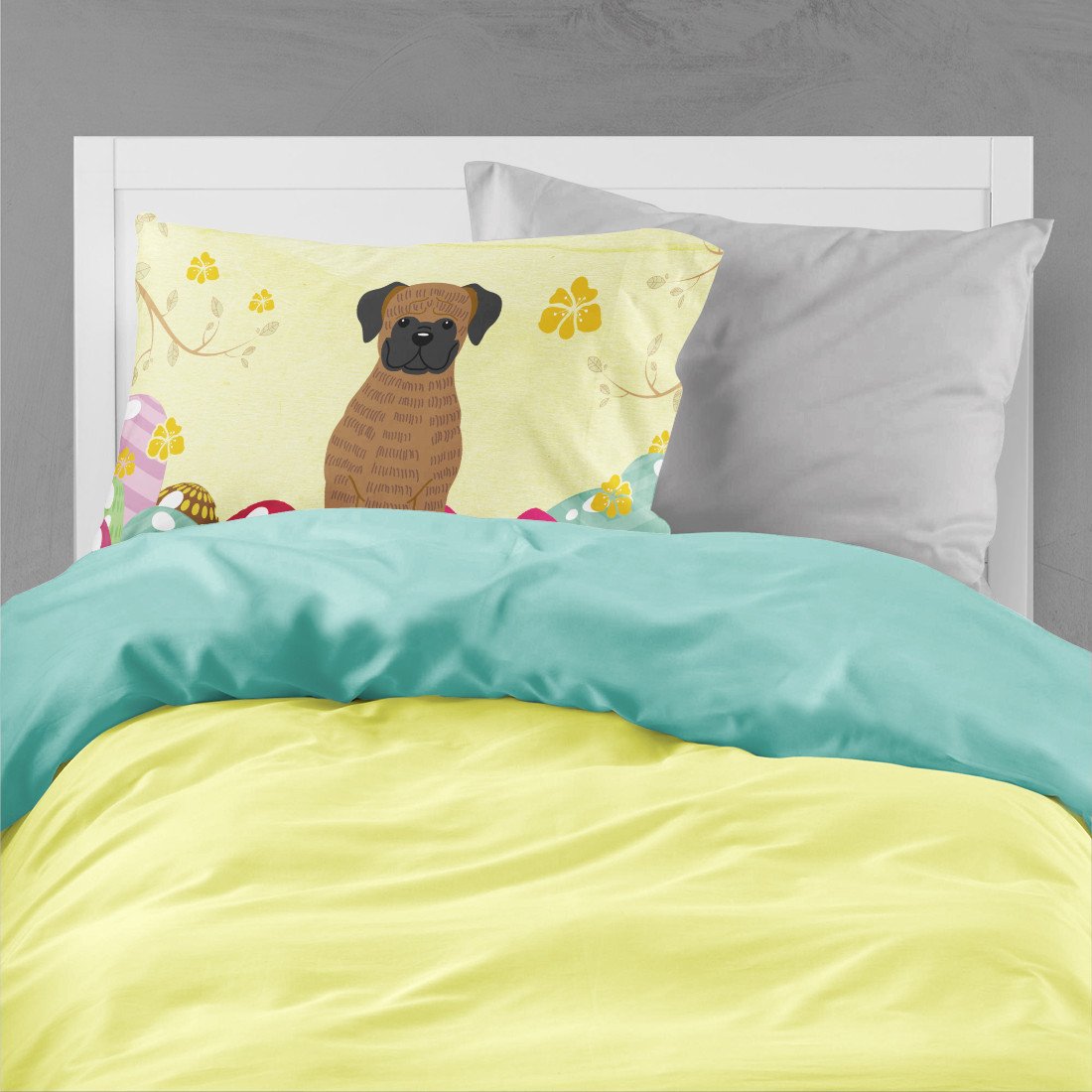 Easter Eggs Brindle Boxer Fabric Standard Pillowcase BB6117PILLOWCASE by Caroline's Treasures