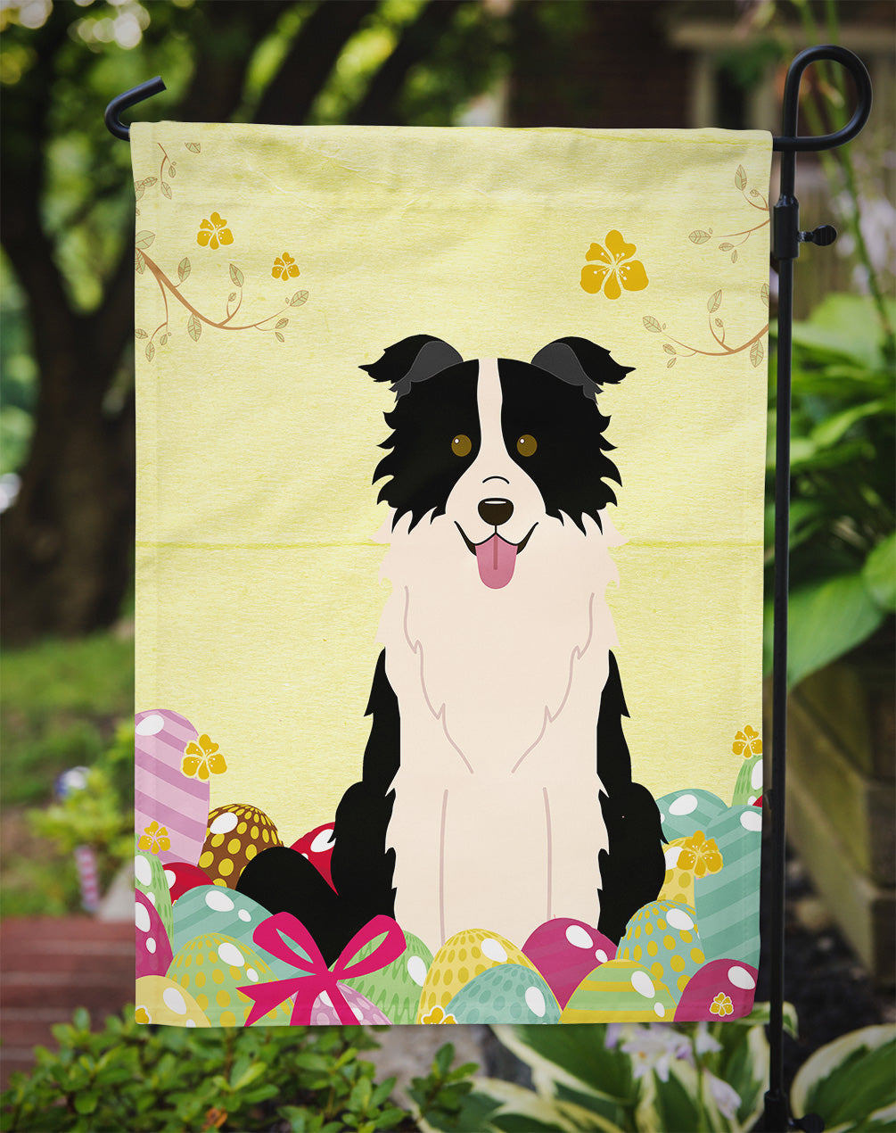 Easter Eggs Border Collie Black White Flag Garden Size BB6118GF  the-store.com.