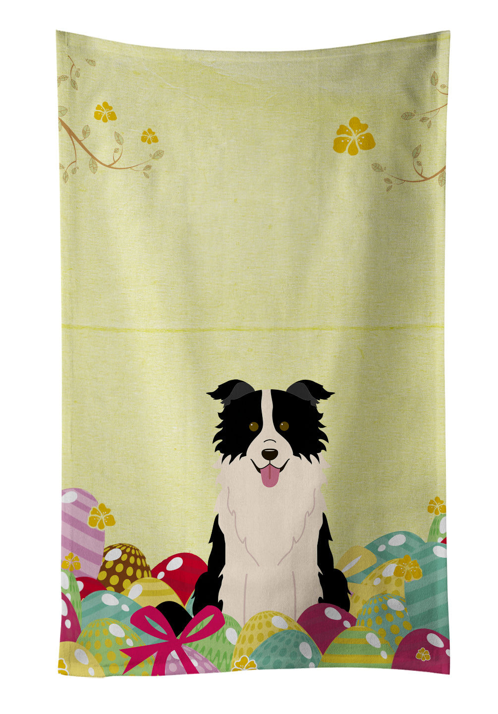 Easter Eggs Border Collie Black White Kitchen Towel BB6118KTWL - the-store.com