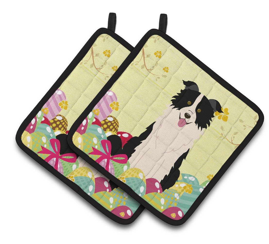 Easter Eggs Border Collie Black White Pair of Pot Holders BB6118PTHD by Caroline's Treasures