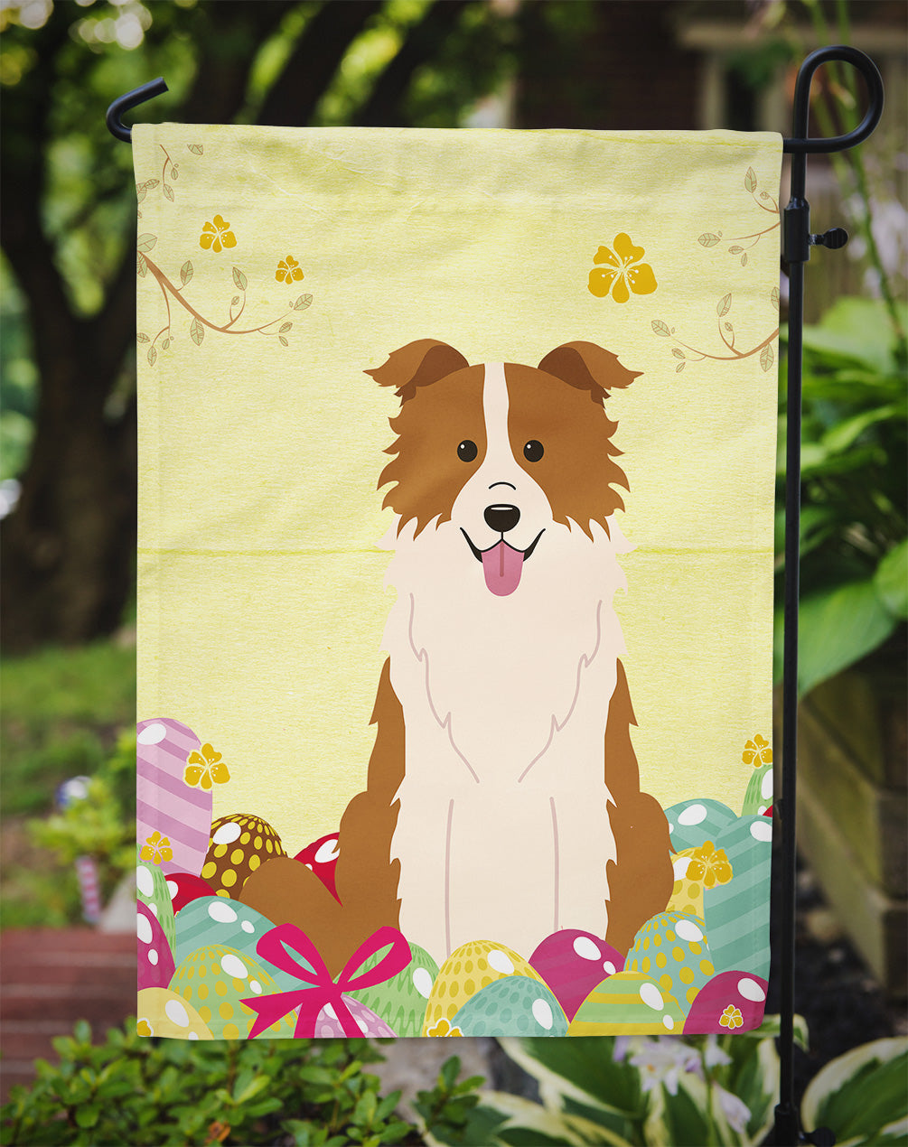 Easter Eggs Border Collie Red White Flag Garden Size BB6119GF  the-store.com.