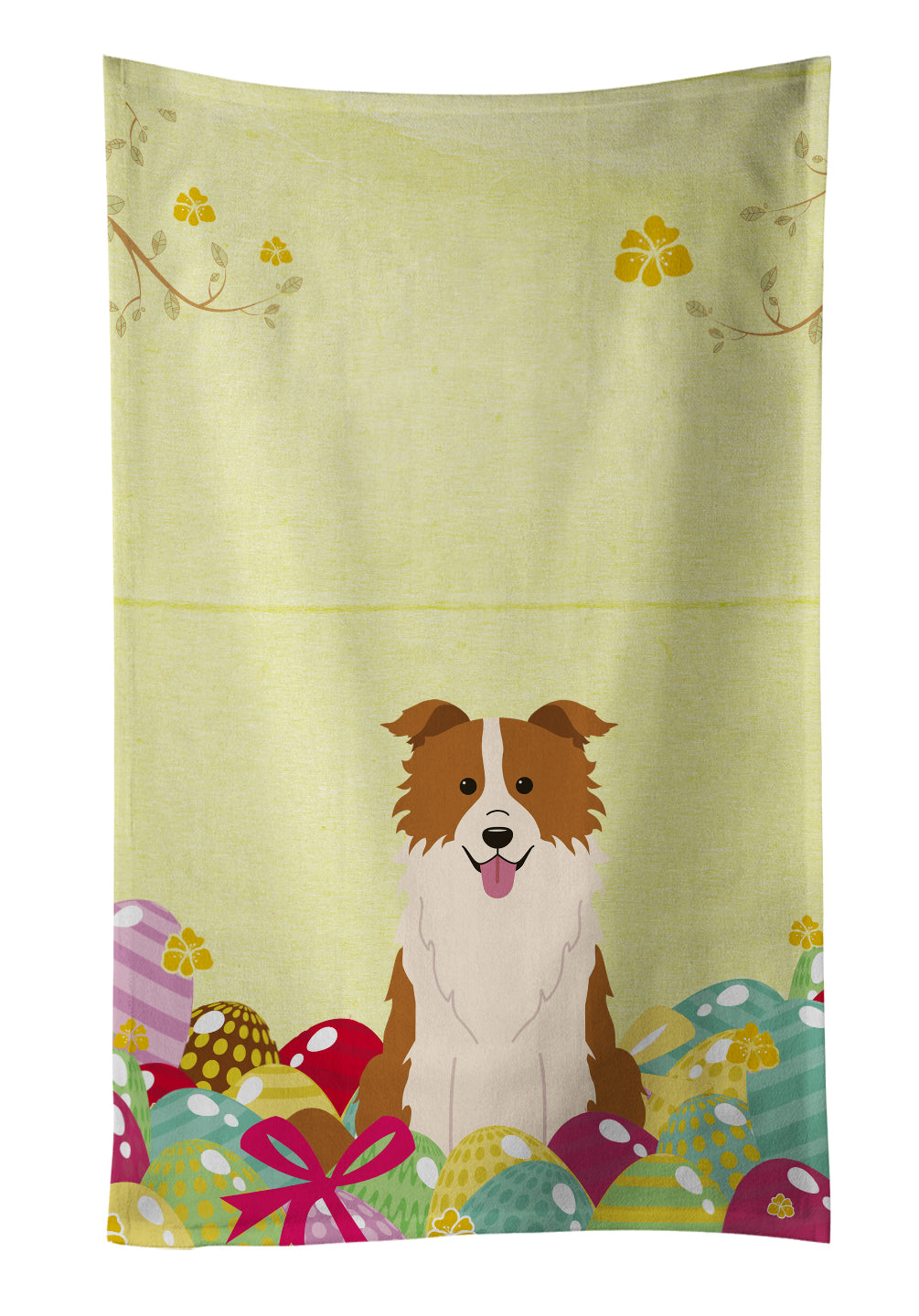 Easter Eggs Border Collie Red White Kitchen Towel BB6119KTWL - the-store.com