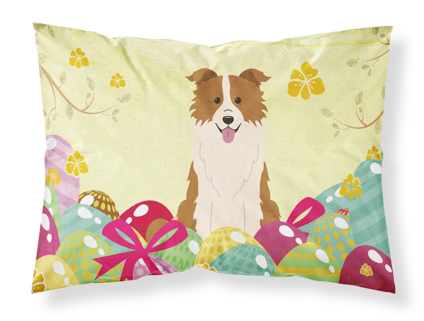 Easter Eggs Border Collie Red White Fabric Standard Pillowcase BB6119PILLOWCASE by Caroline's Treasures