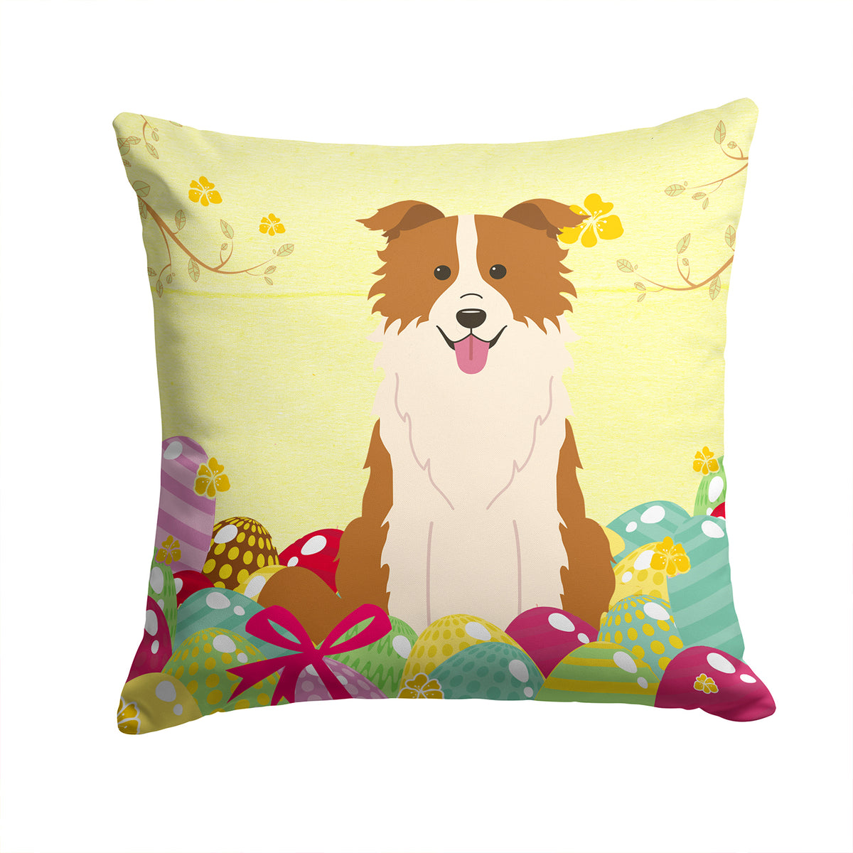 Easter Eggs Border Collie Red White Fabric Decorative Pillow BB6119PW1414 - the-store.com