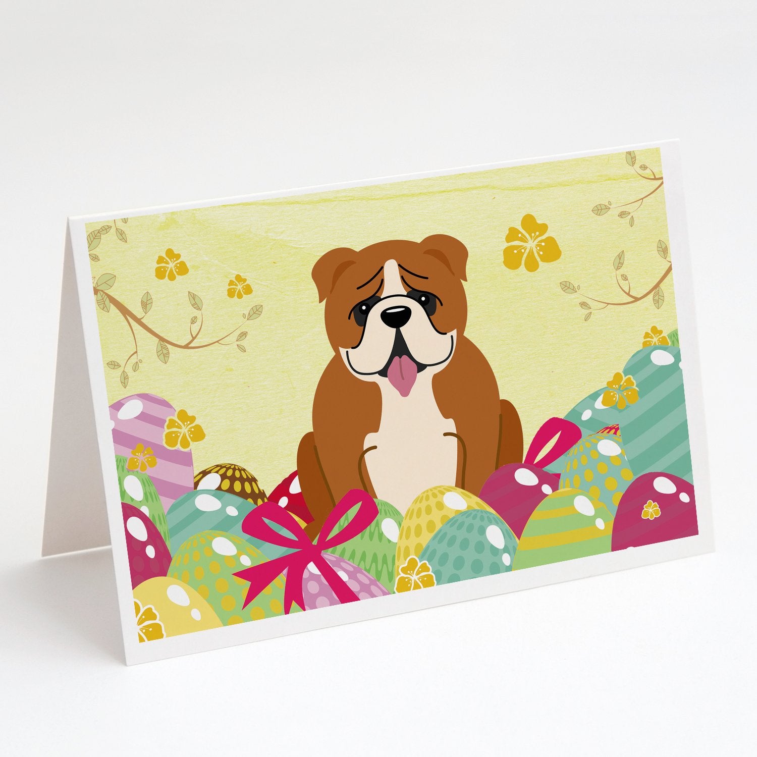 Buy this Easter Eggs English Bulldog Red White Greeting Cards and Envelopes Pack of 8