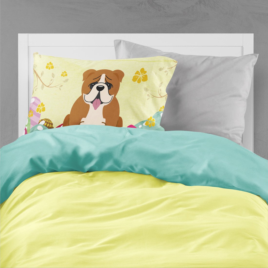 Easter Eggs English Bulldog Red White Fabric Standard Pillowcase BB6120PILLOWCASE by Caroline's Treasures