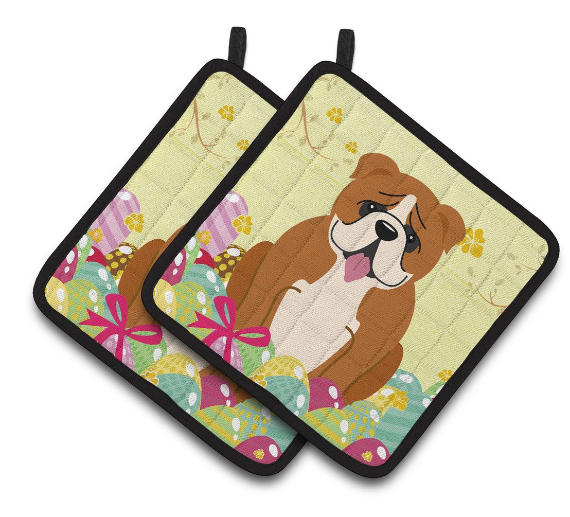 Easter Eggs English Bulldog Red White Pair of Pot Holders BB6120PTHD by Caroline's Treasures