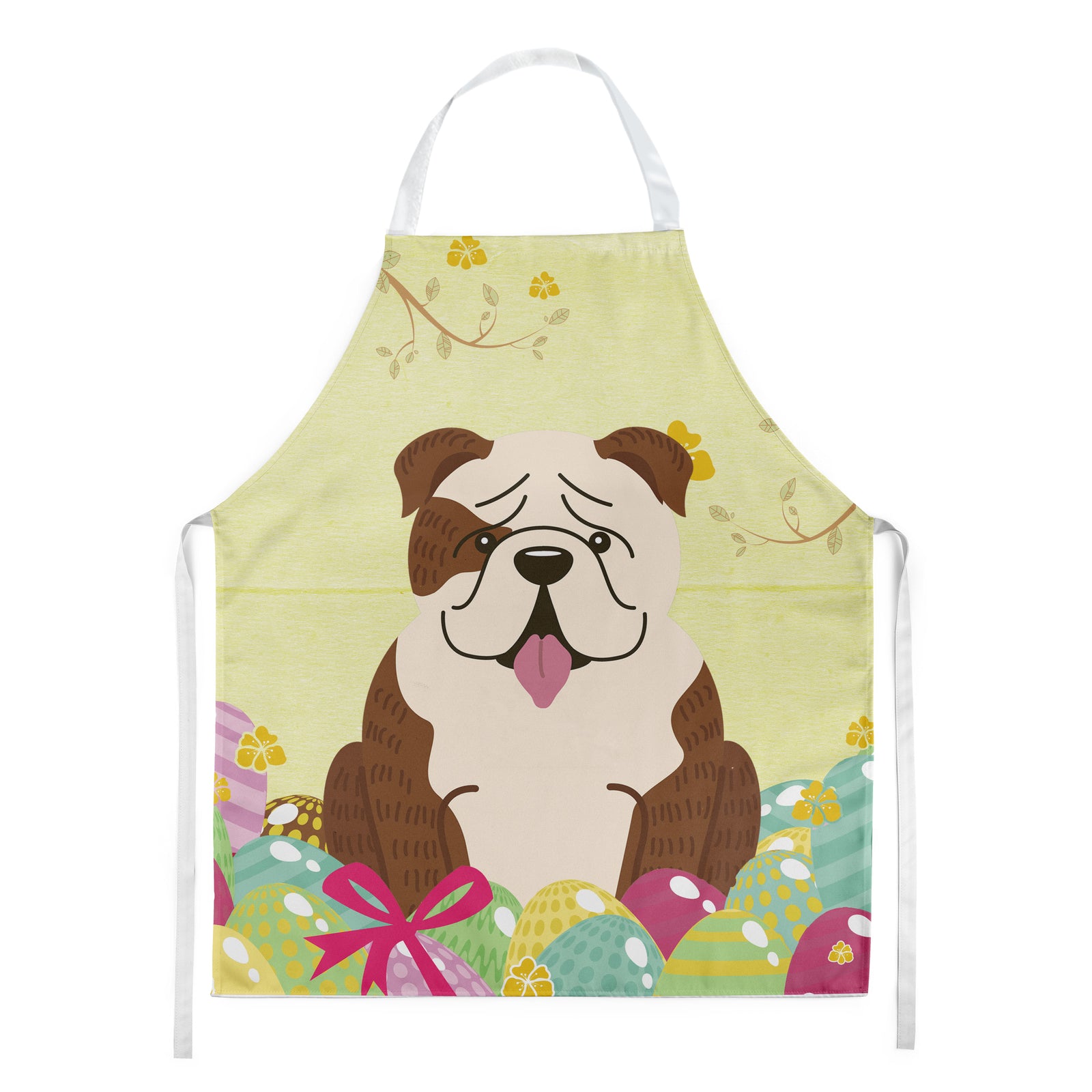 Easter Eggs English Bulldog Brindle White Apron BB6121APRON  the-store.com.