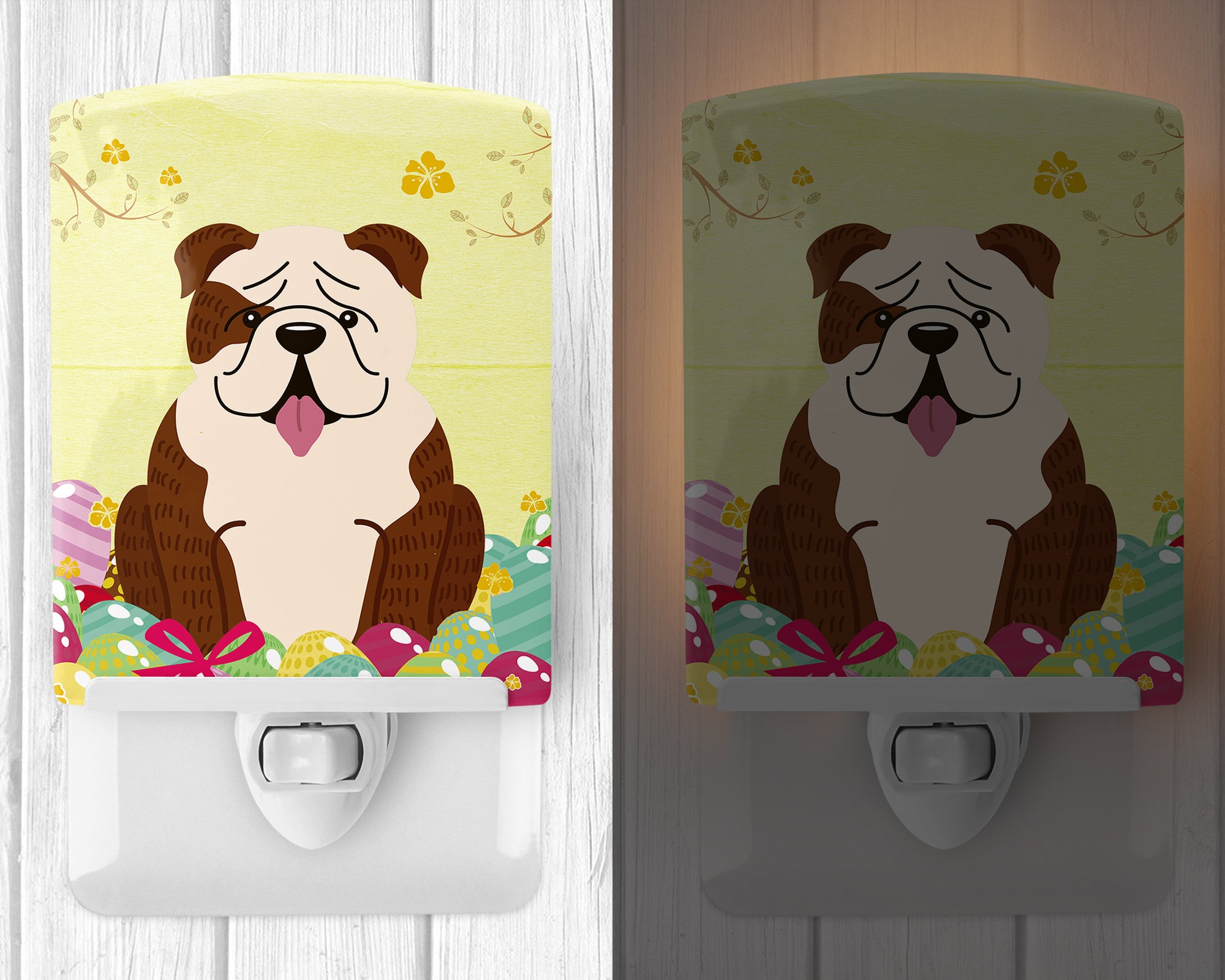 Easter Eggs English Bulldog Brindle White Ceramic Night Light BB6121CNL - the-store.com