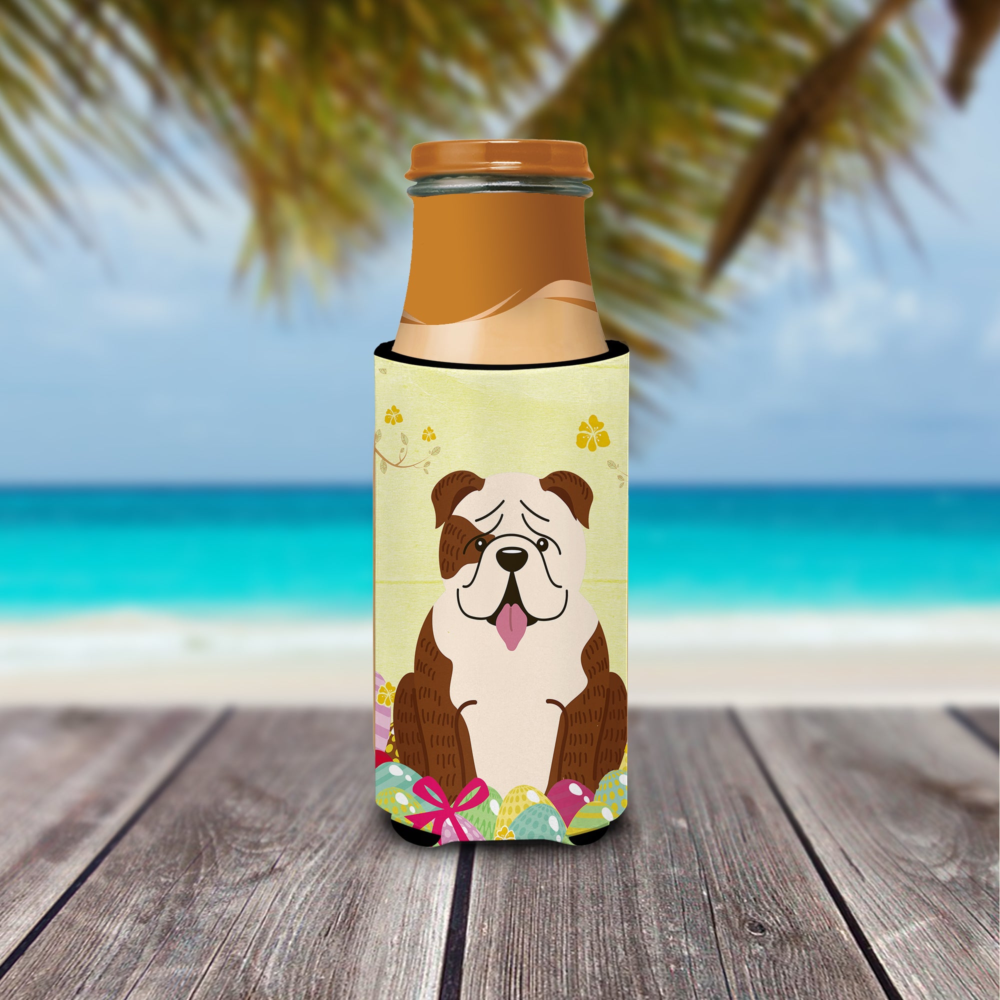 Easter Eggs English Bulldog Brindle White  Ultra Hugger for slim cans BB6121MUK  the-store.com.