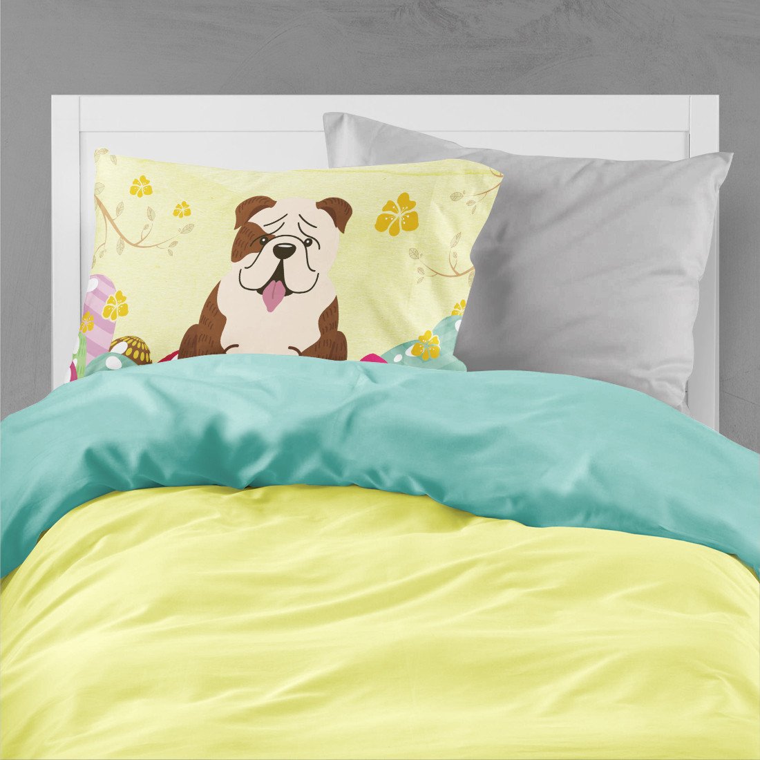 Easter Eggs English Bulldog Brindle White Fabric Standard Pillowcase BB6121PILLOWCASE by Caroline's Treasures