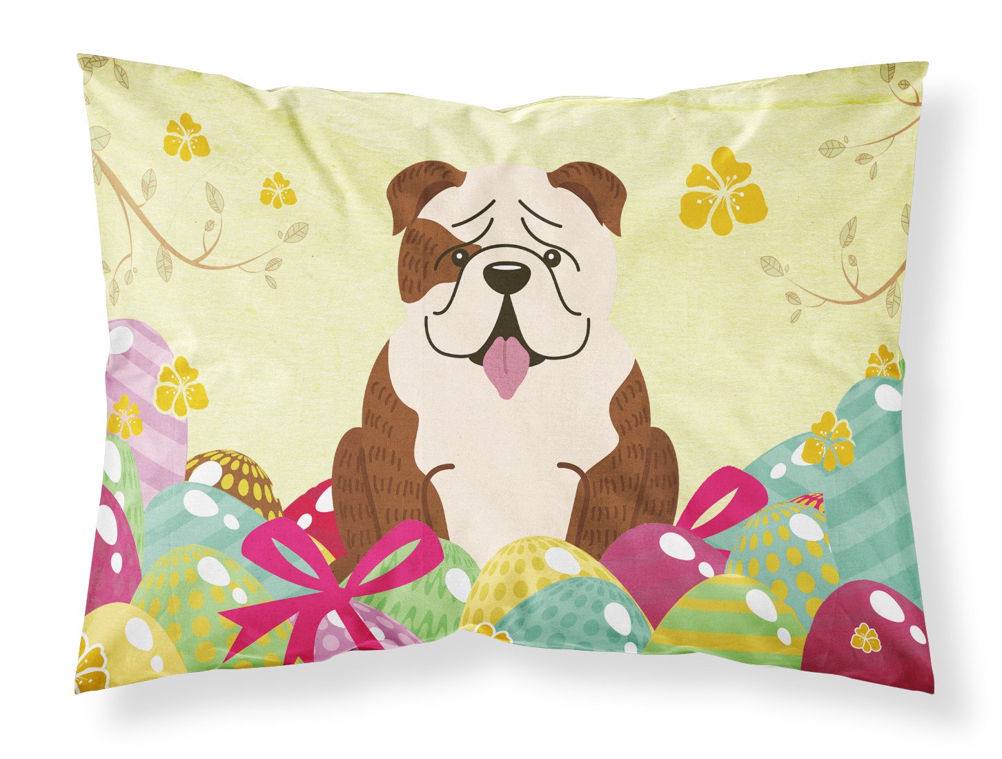 Easter Eggs English Bulldog Brindle White Fabric Standard Pillowcase BB6121PILLOWCASE by Caroline's Treasures