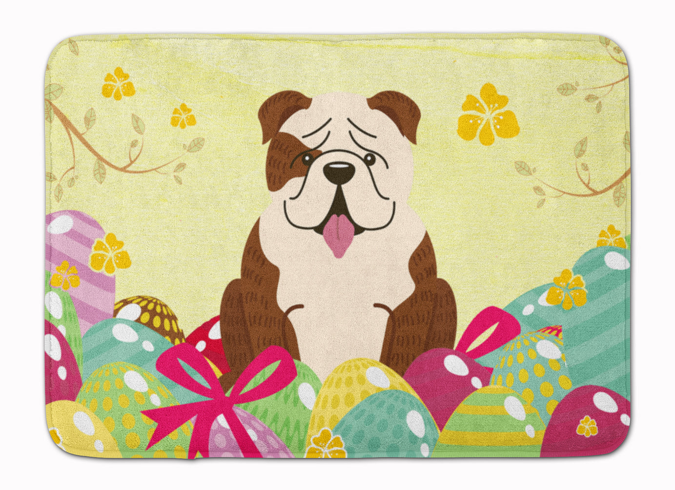 Easter Eggs English Bulldog Brindle White Machine Washable Memory Foam Mat BB6121RUG - the-store.com