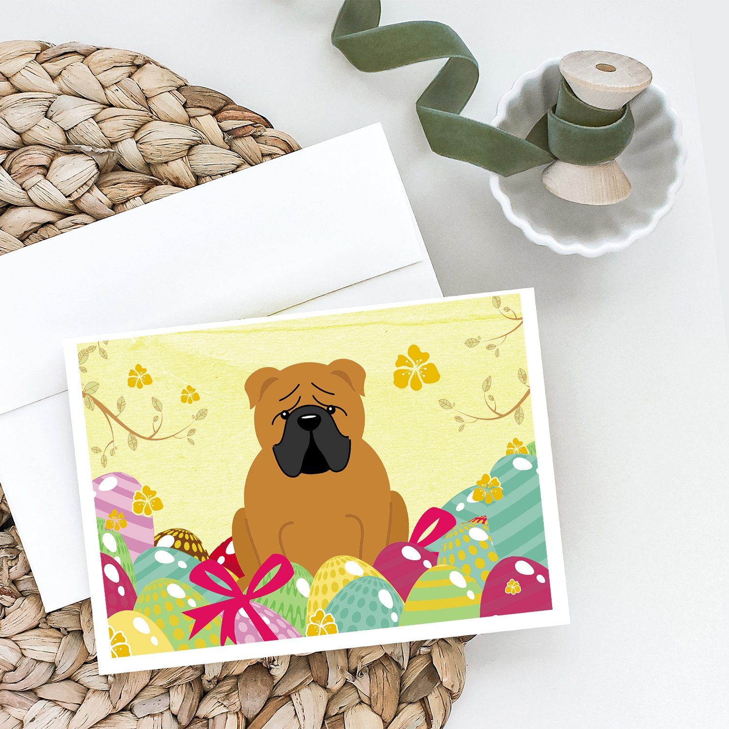 Easter Eggs English Bulldog Red Greeting Cards and Envelopes Pack of 8 - the-store.com