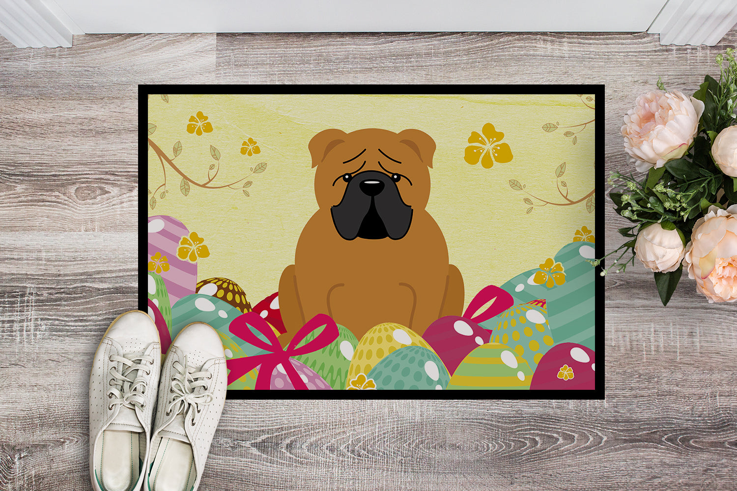 Easter Eggs English Bulldog Red Indoor or Outdoor Mat 18x27 BB6122MAT - the-store.com