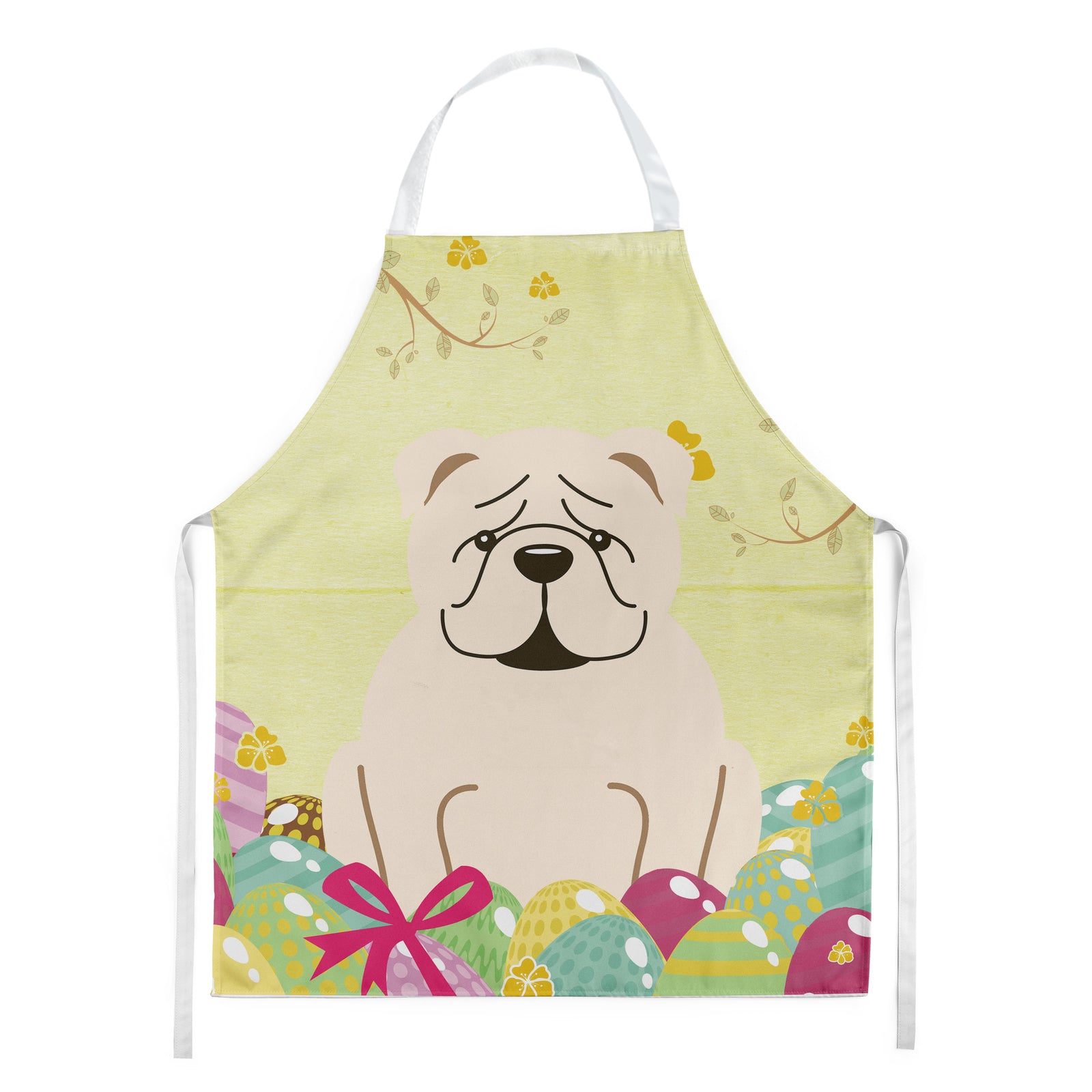 Easter Eggs English Bulldog White Apron BB6123APRON  the-store.com.