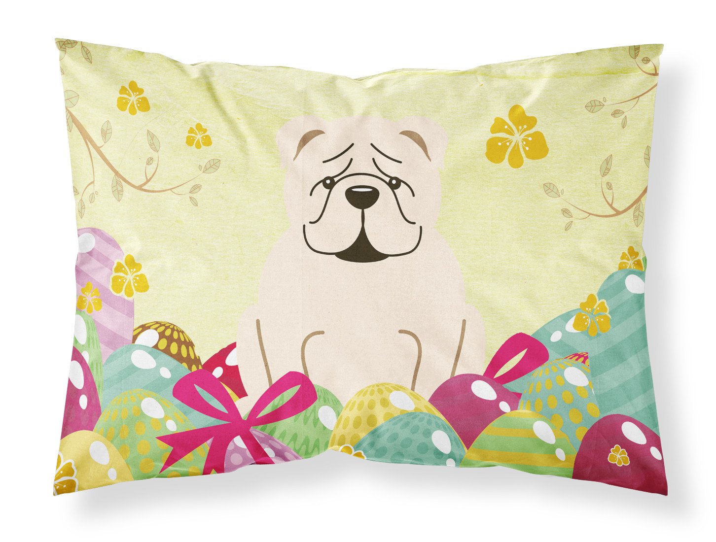 Easter Eggs English Bulldog White Fabric Standard Pillowcase BB6123PILLOWCASE by Caroline's Treasures