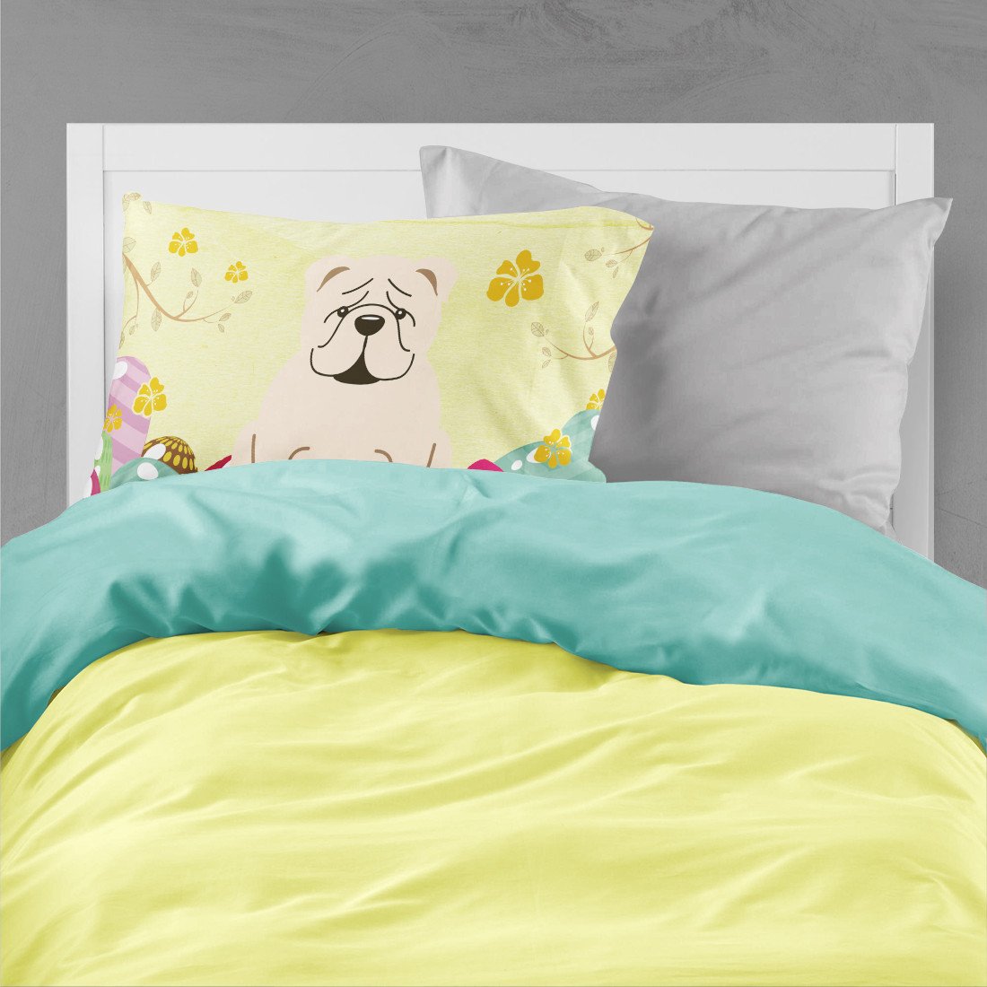 Easter Eggs English Bulldog White Fabric Standard Pillowcase BB6123PILLOWCASE by Caroline's Treasures