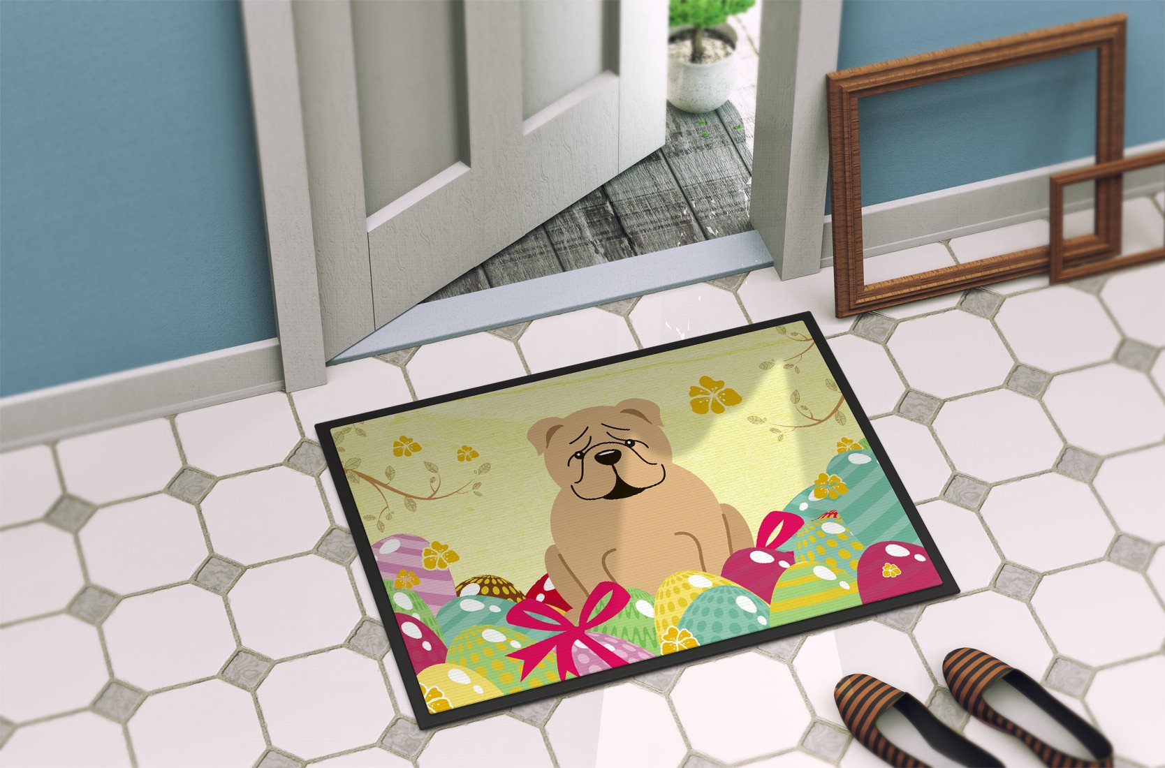 Easter Eggs English Bulldog Fawn Indoor or Outdoor Mat 24x36 BB6124JMAT by Caroline's Treasures