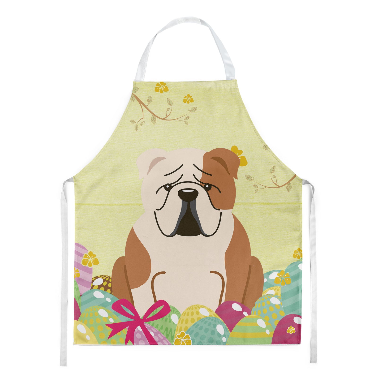 Easter Eggs English Bulldog Fawn White Apron BB6125APRON  the-store.com.