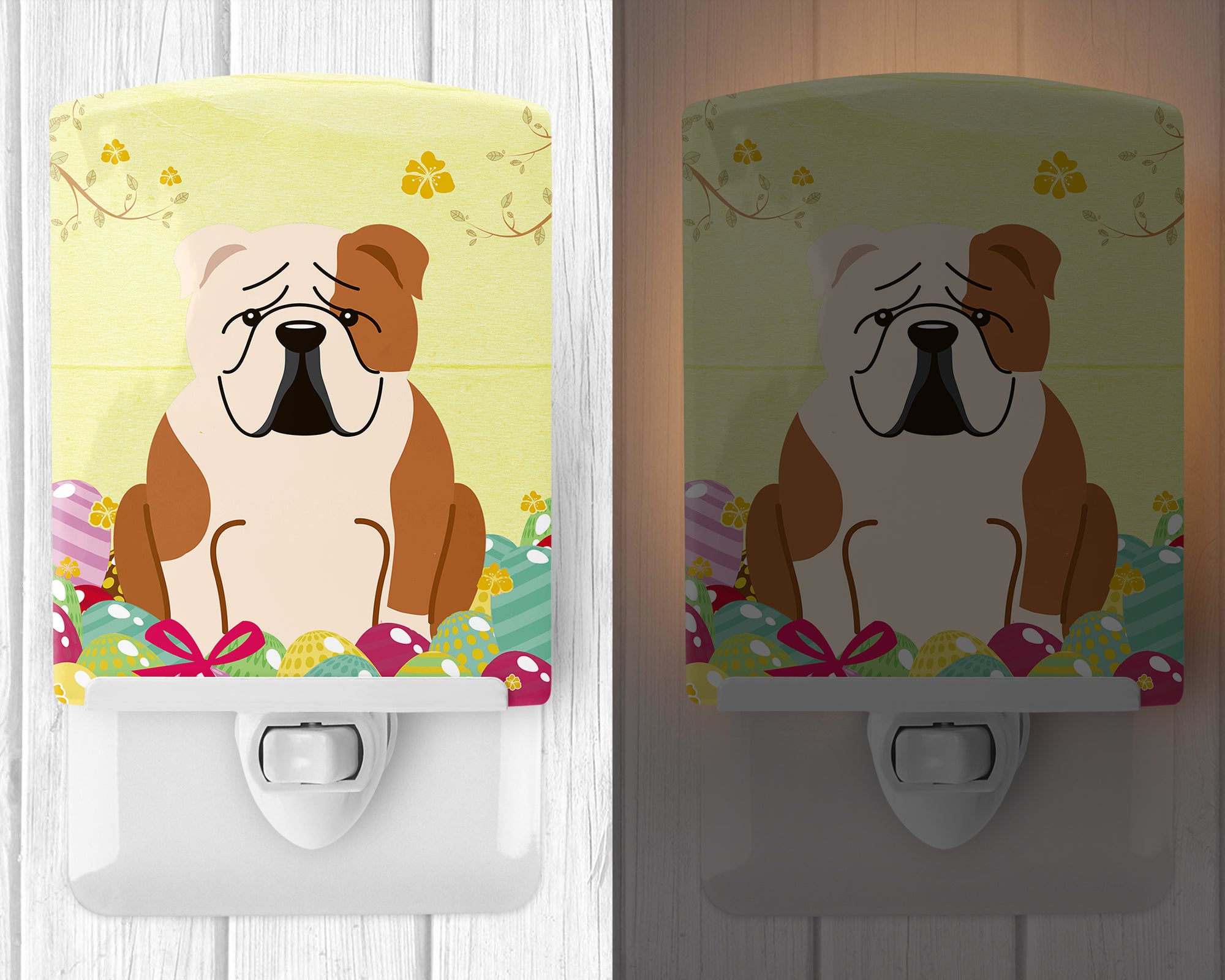 Easter Eggs English Bulldog Fawn White Ceramic Night Light BB6125CNL - the-store.com