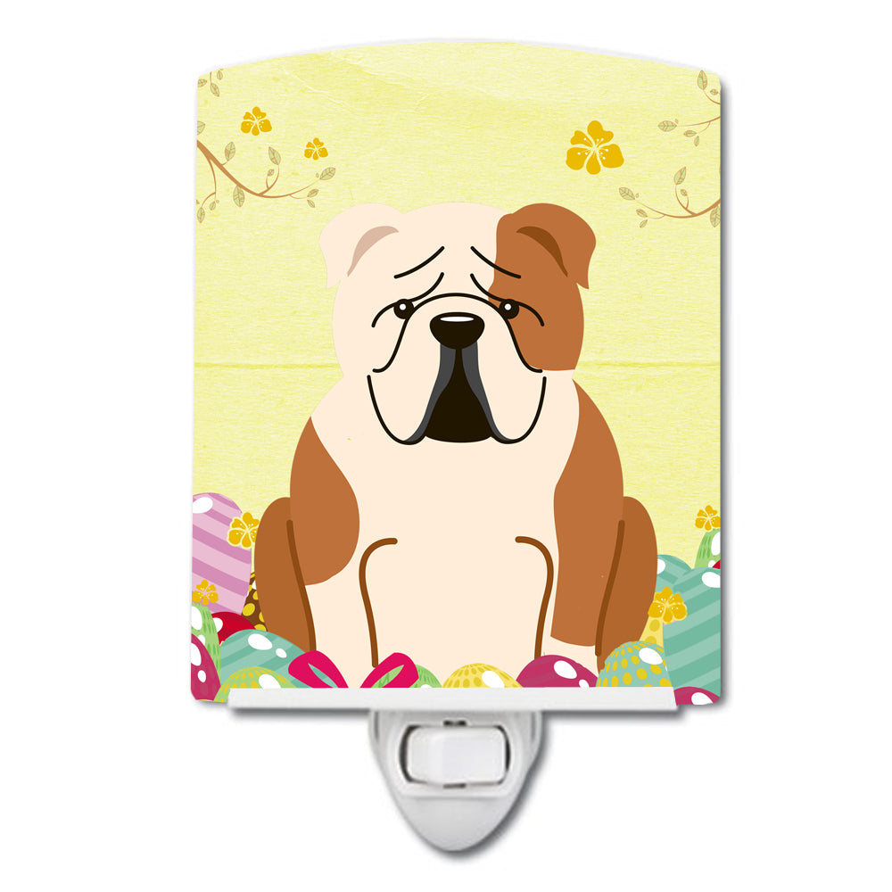 Easter Eggs English Bulldog Fawn White Ceramic Night Light BB6125CNL - the-store.com