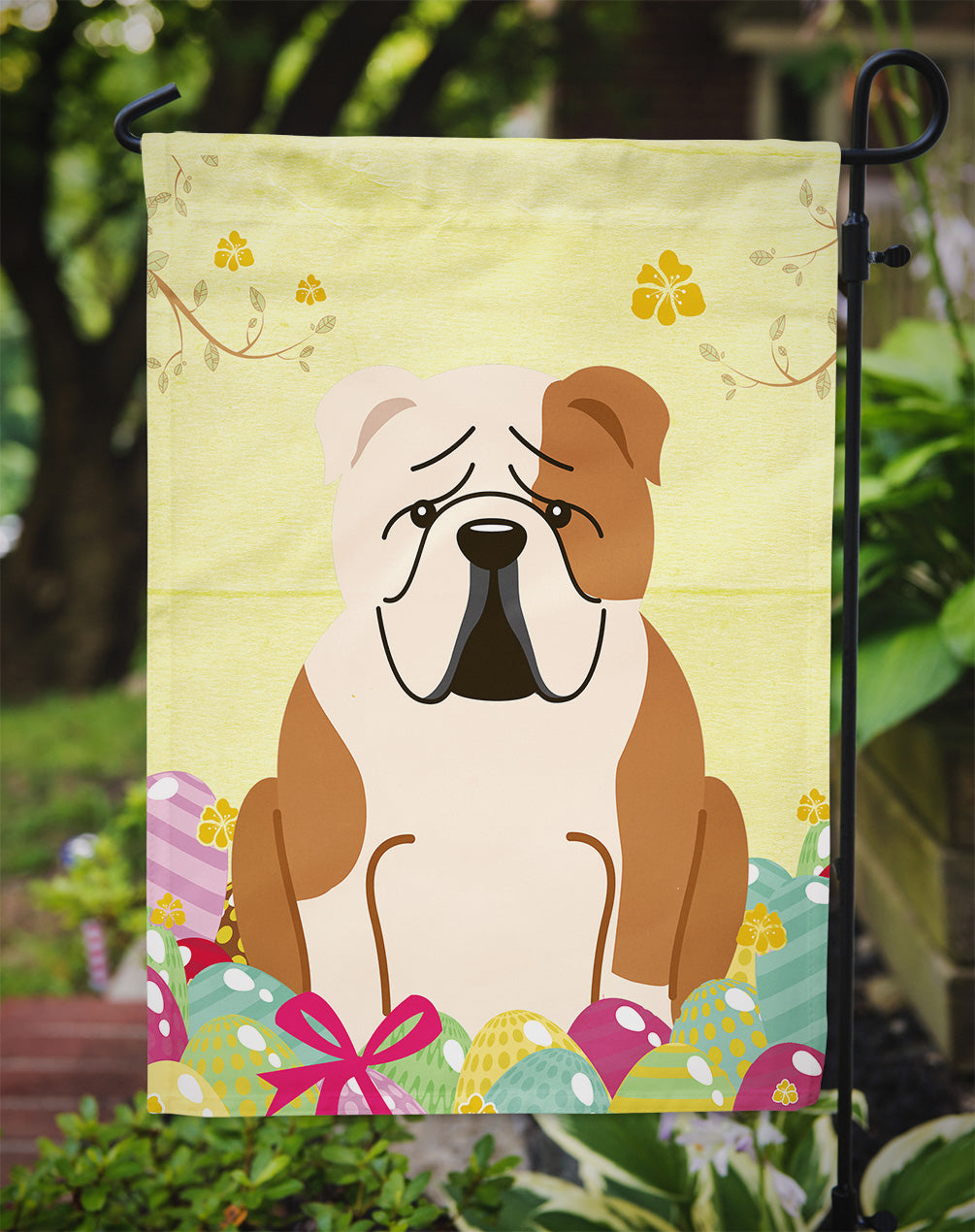 Easter Eggs English Bulldog Fawn White Flag Garden Size BB6125GF  the-store.com.