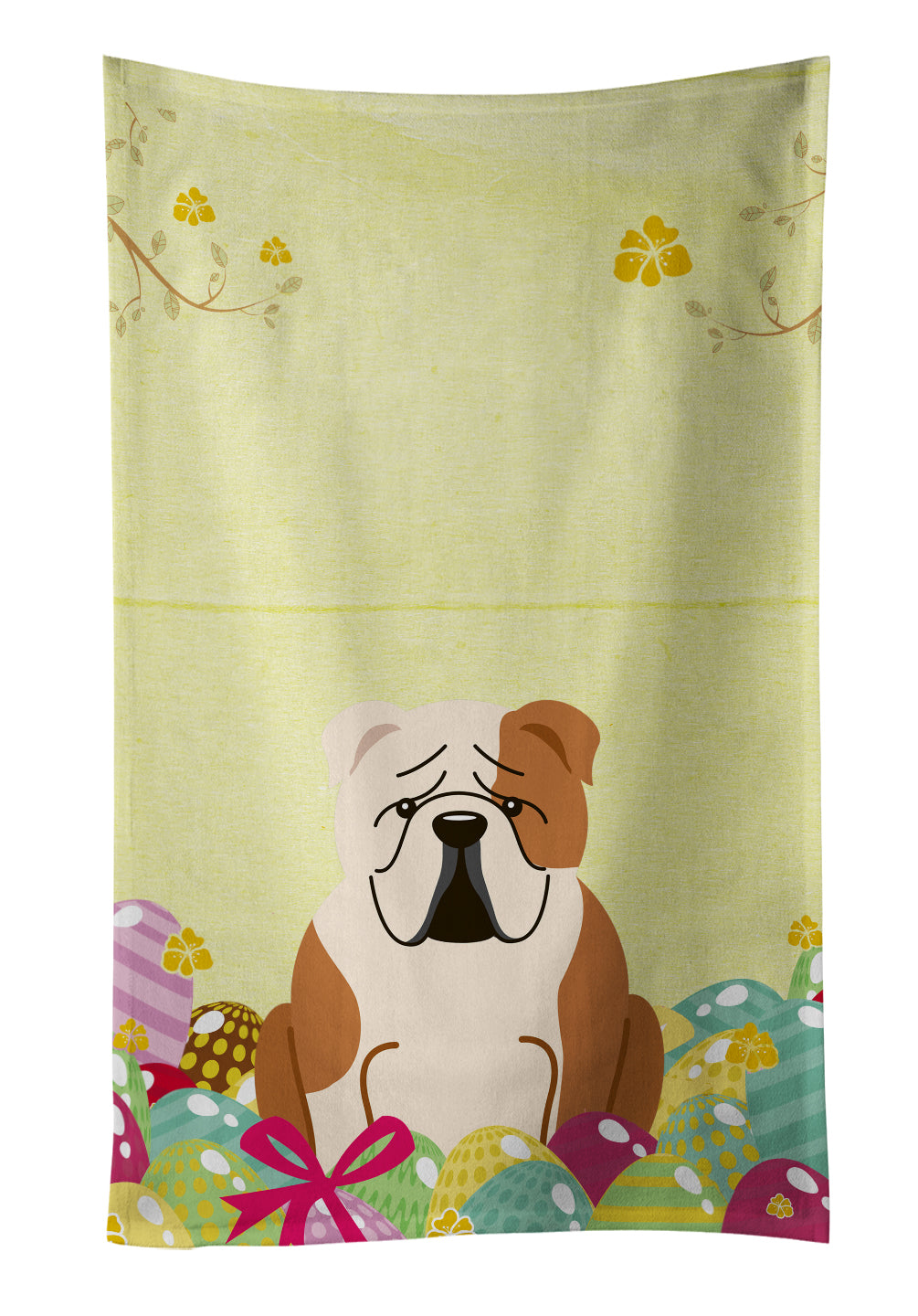 Easter Eggs English Bulldog Fawn White Kitchen Towel BB6125KTWL - the-store.com