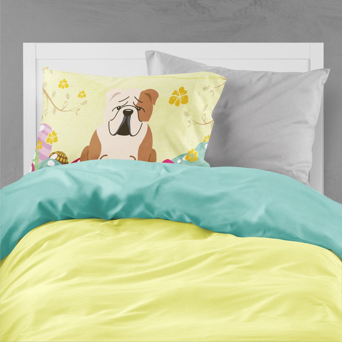 Easter Eggs English Bulldog Fawn White Fabric Standard Pillowcase BB6125PILLOWCASE by Caroline's Treasures